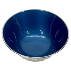 Vintage Silver Plate Candy Bowl with Ocean Blue Enamel