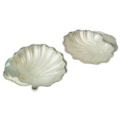 Vintage Silver Plate Shell Dishes - Frosted Glass Liners - U.K. - Circa 1940