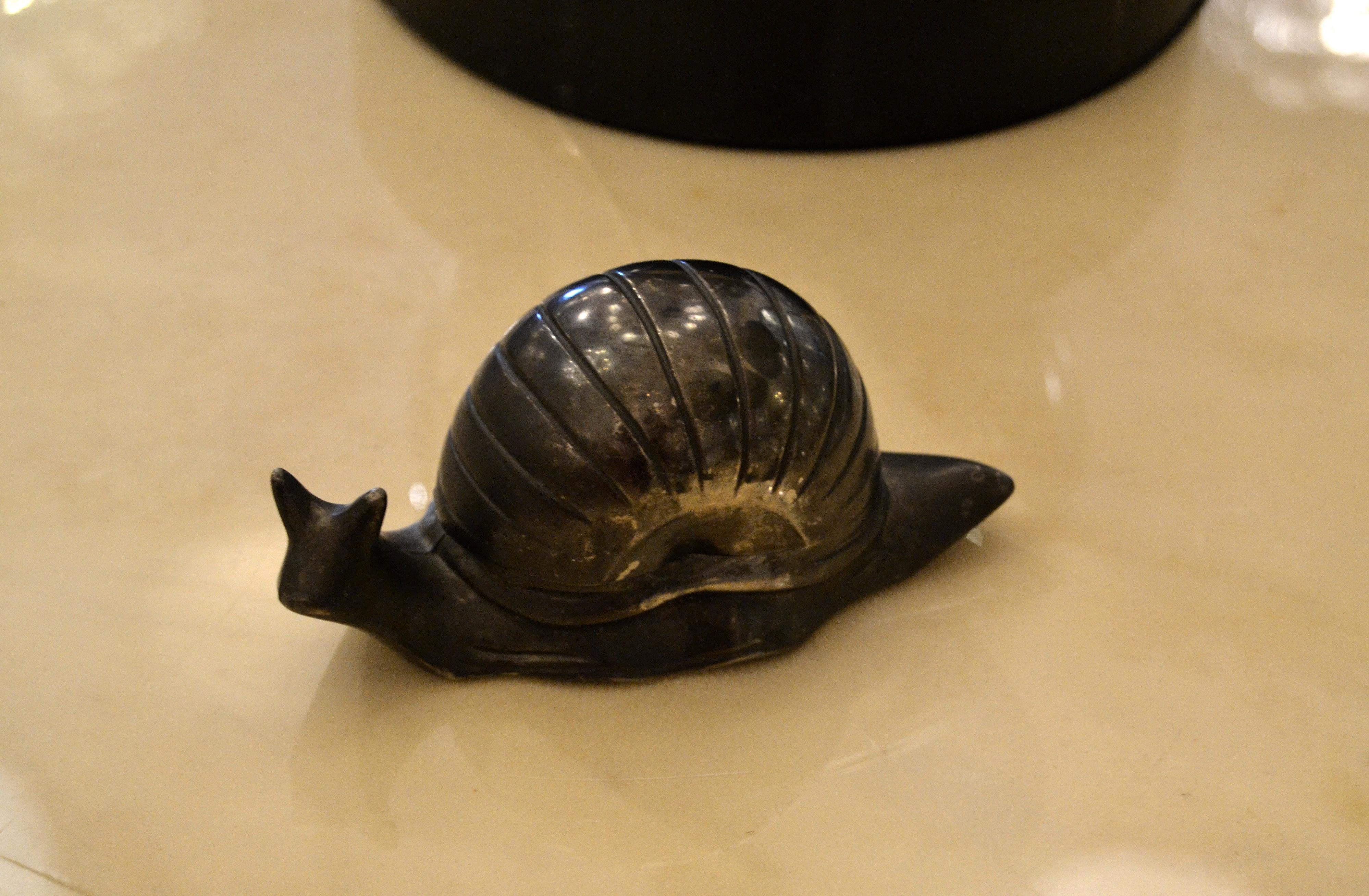 Vintage Silver Plate Snail Salt Dish Spice Dish with Glass Inlay en vente 4