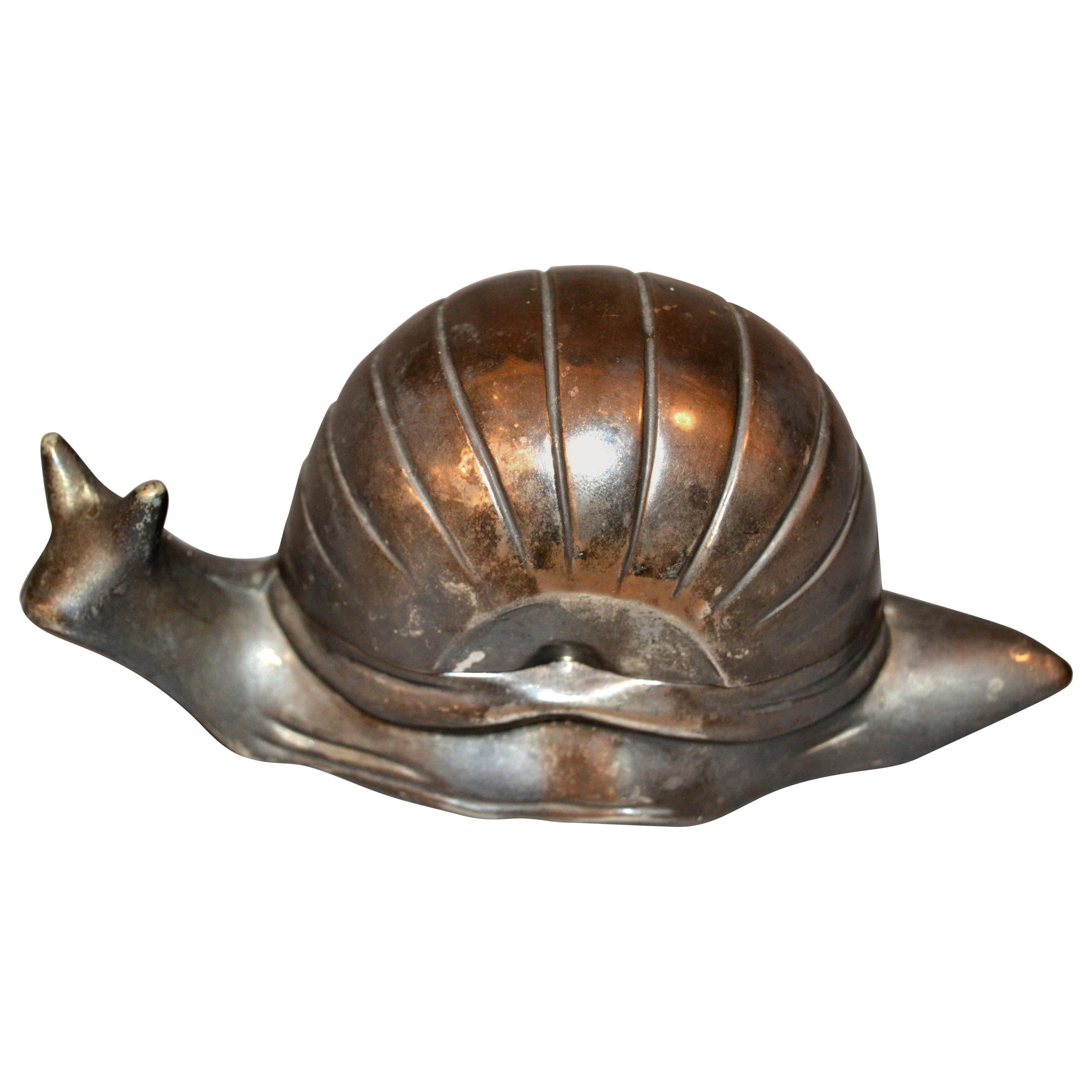 Vintage Silver Plate Snail Salt Dish Spice Dish with Glass Inlay For Sale