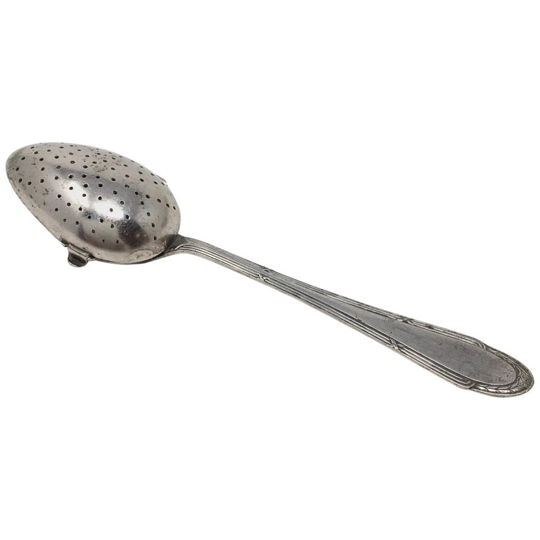 Vintage Silver Plate Tea Infuser Steeper Strainer Spoon For Sale at