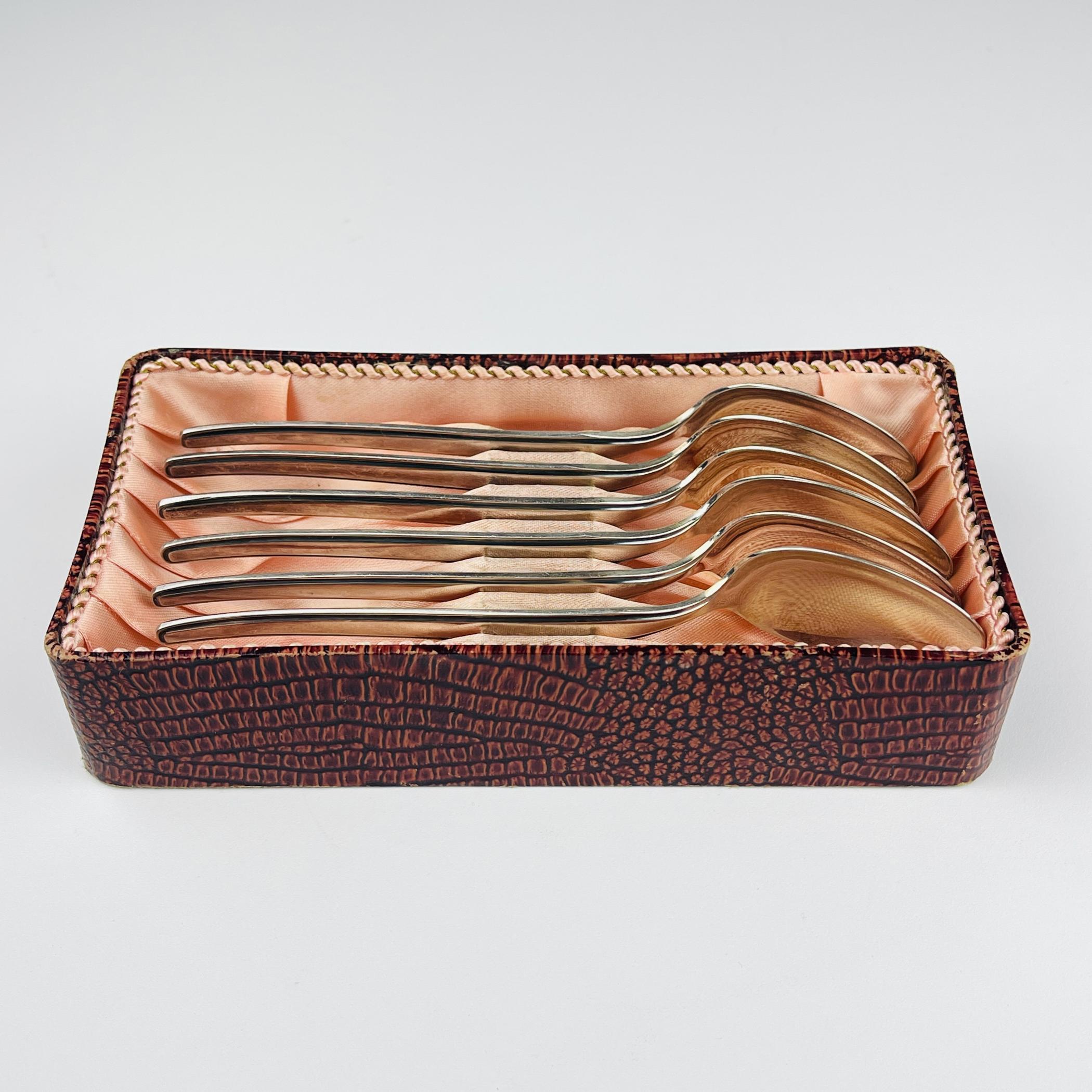 Cucharillas de té de plata vintage de Paul Wirths, Solingen, Alemania, 1950, juego de 6 Moderno de mediados de siglo en venta