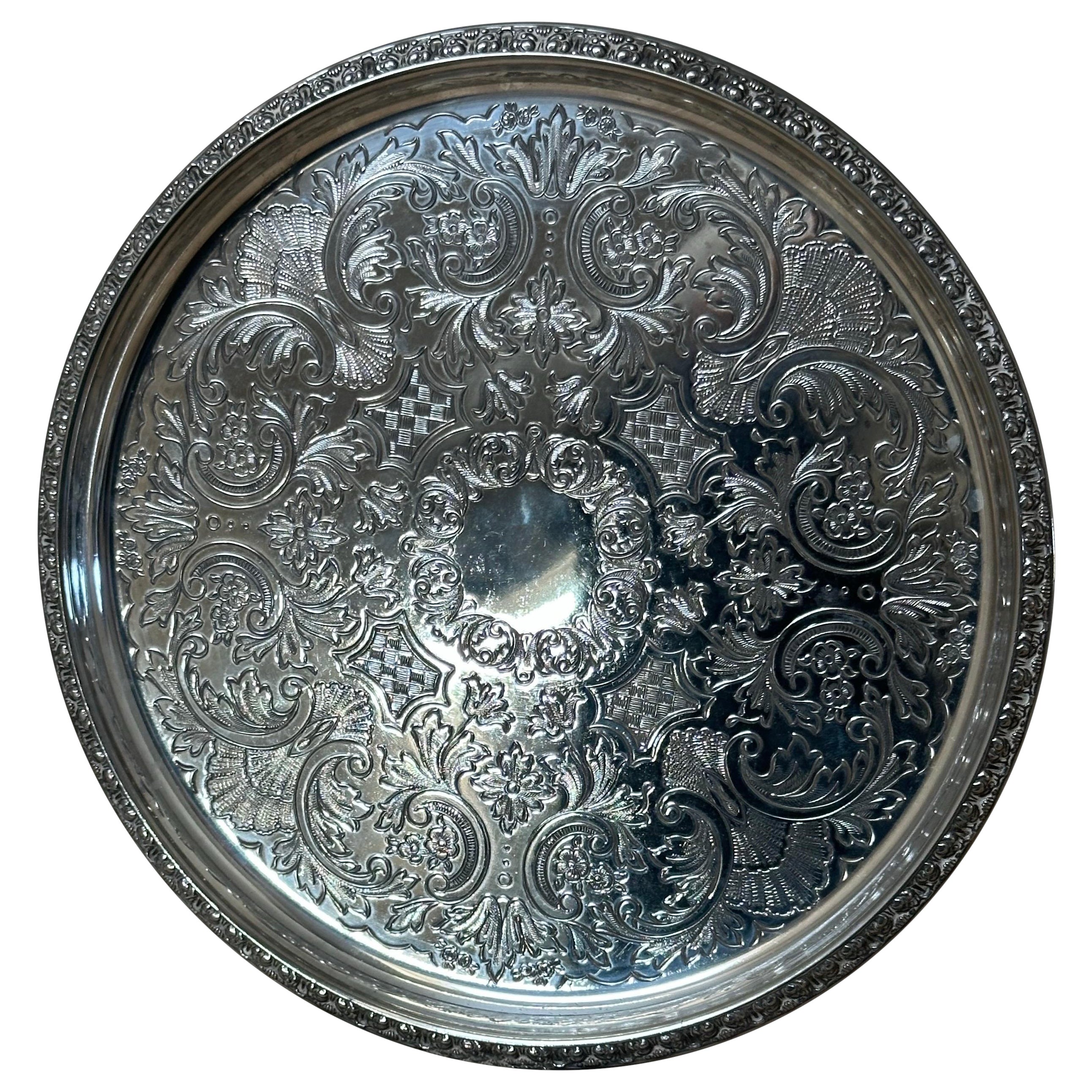 Vintage Silver Plate Tray Featuring Ornate Engraved designs by Lanthe 1960