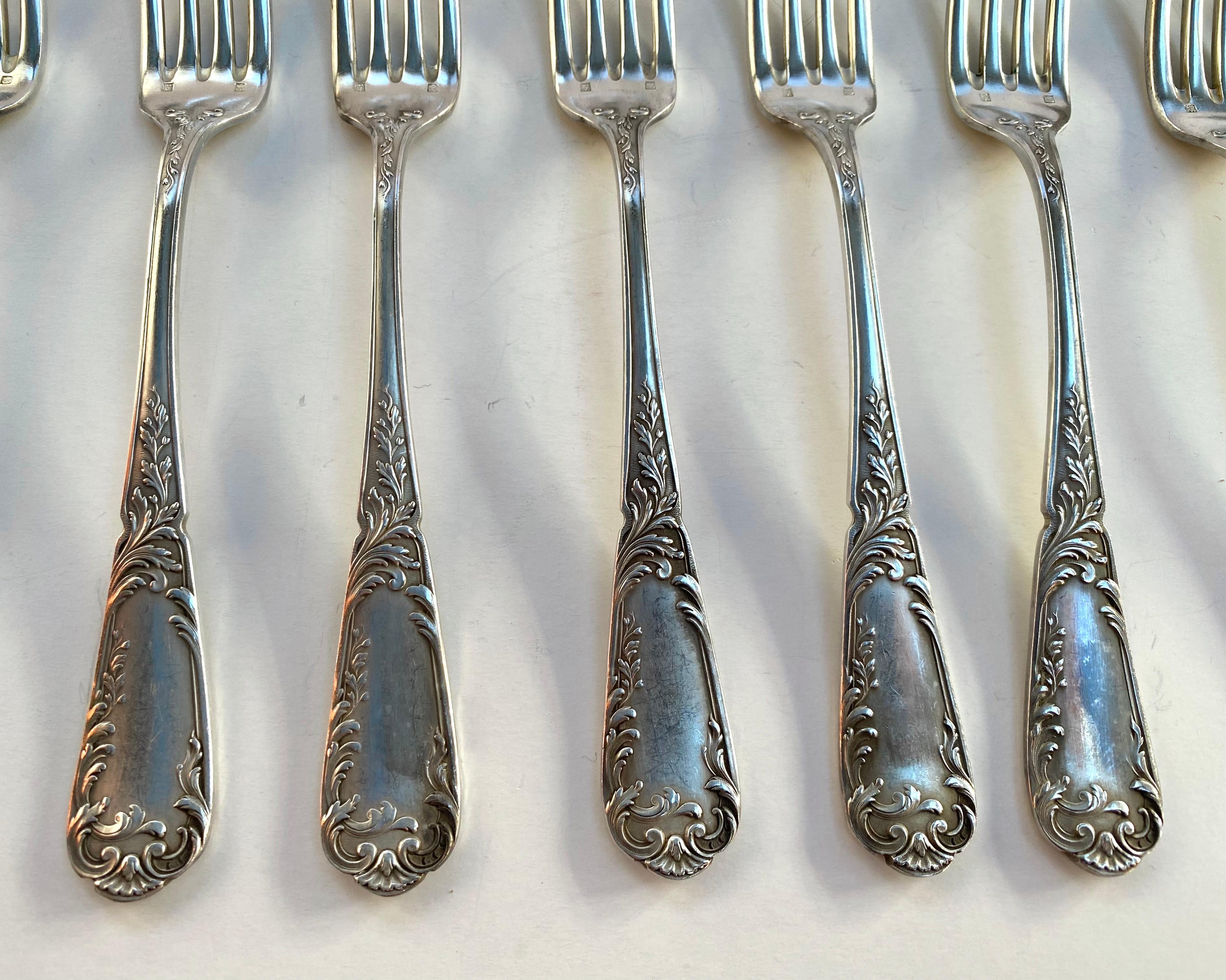 Mid-20th Century Vintage Silver Plate Utensils 12 Spoons 12 Forks France 1950s For Sale