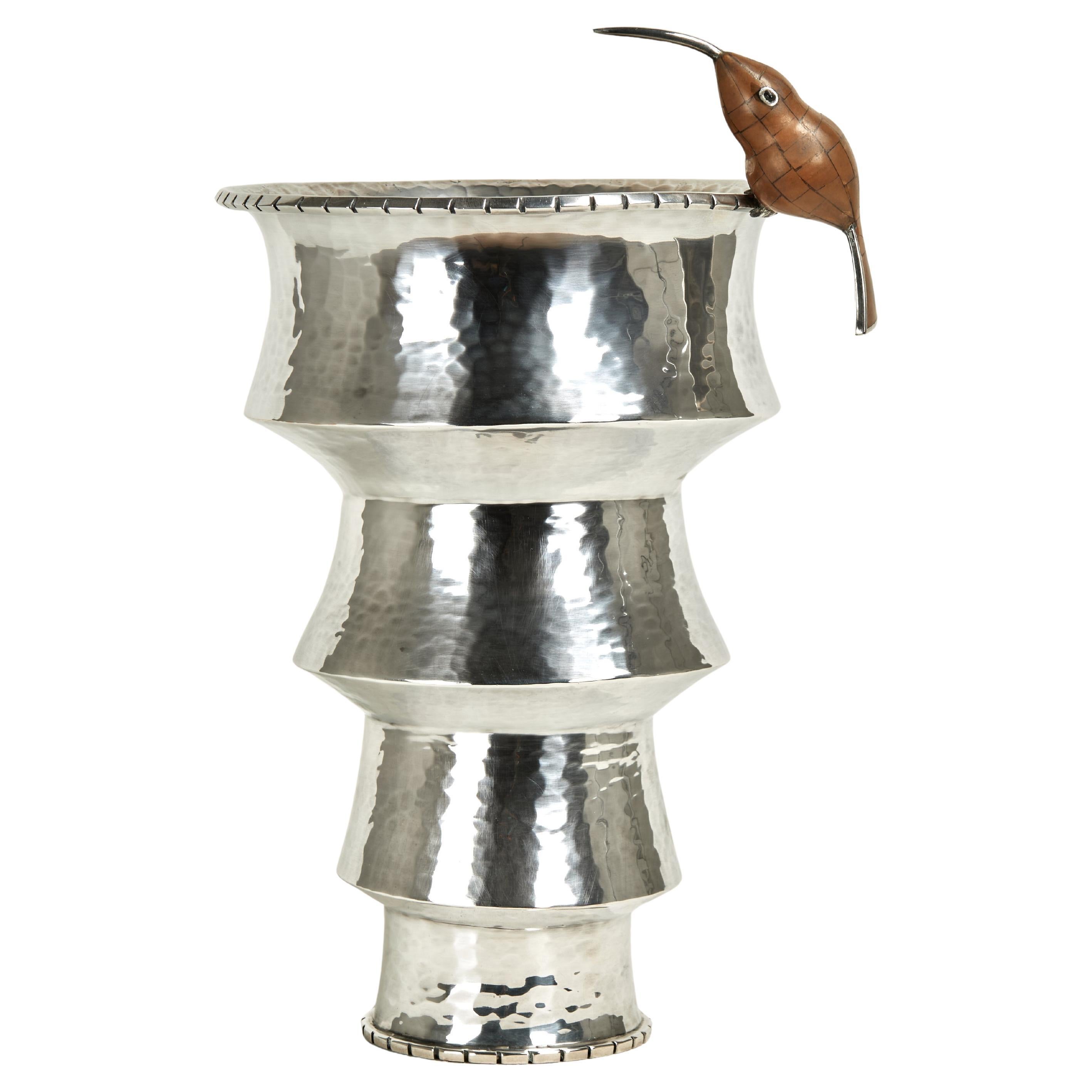 Vintage Silver Plate Vessel with Humming Bird by Emilia Castillo