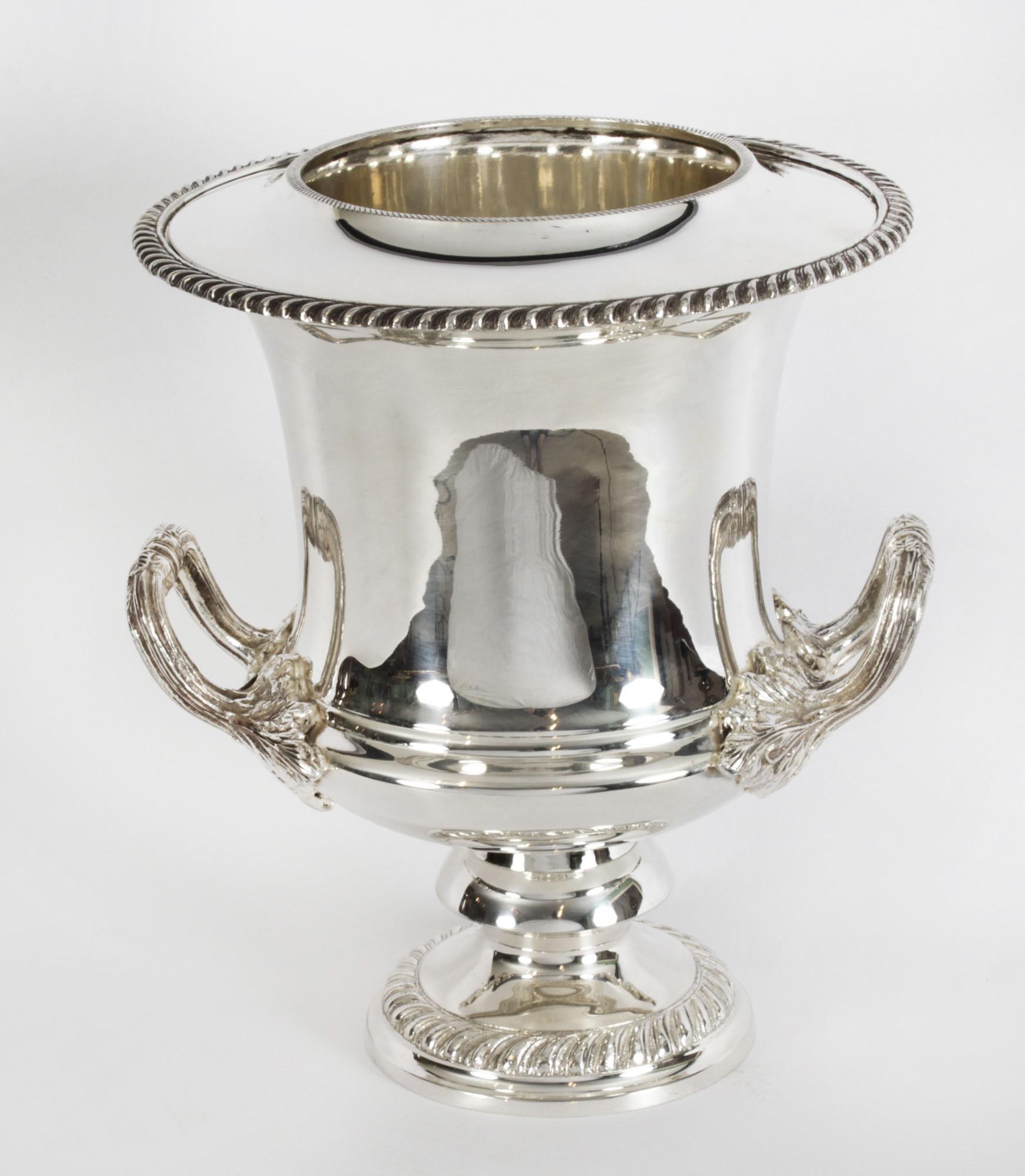 A gorgeous Vintage silver plated wine/champagne cooler in the classic Georgian style and dating from the early 20th Century.

There is no mistaking the unique quality and design of this cooler and it is assured to lend your home a touch of