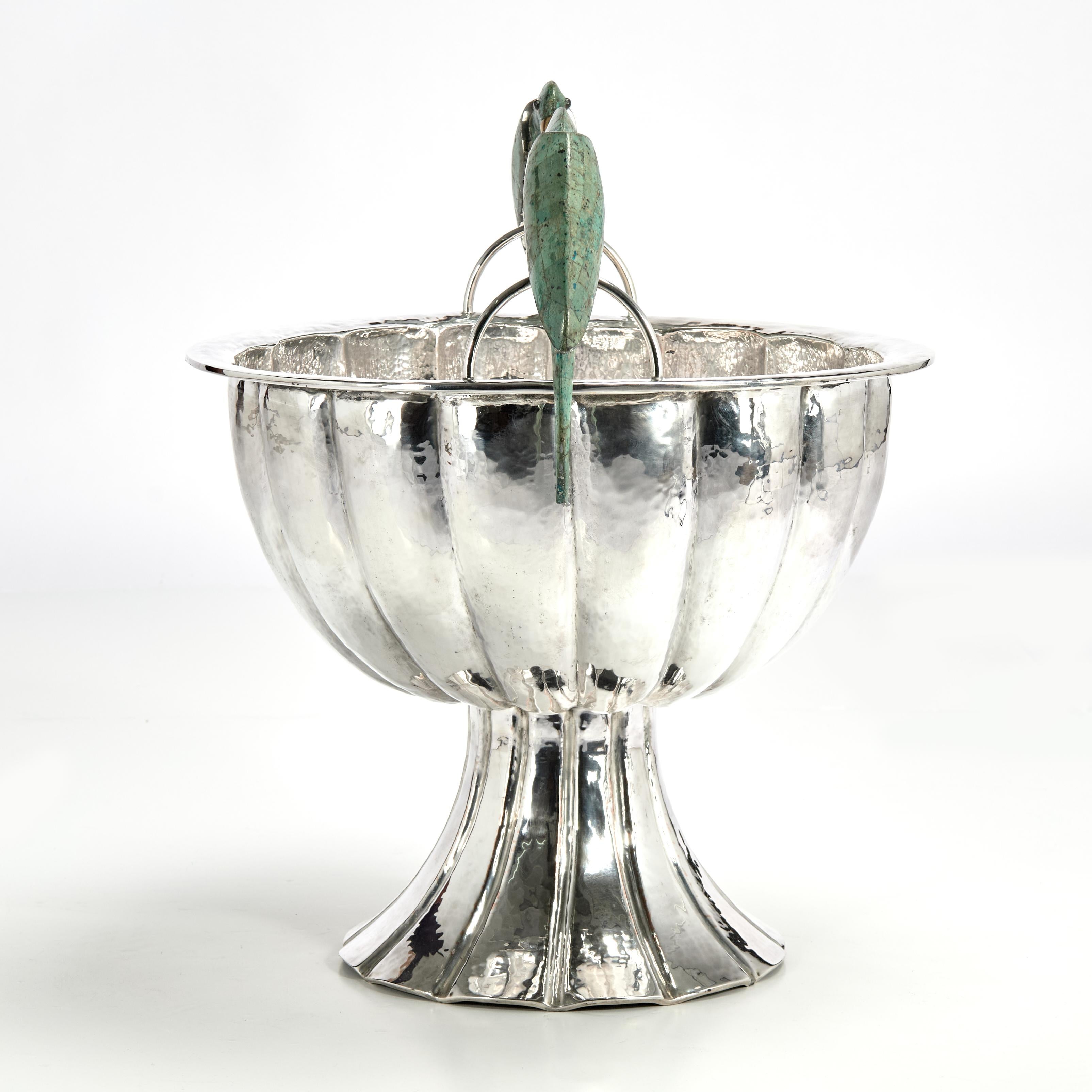 20th Century Vintage Silver Plate Wine Cooler or Bowl with Parrots by Emilia Castillo