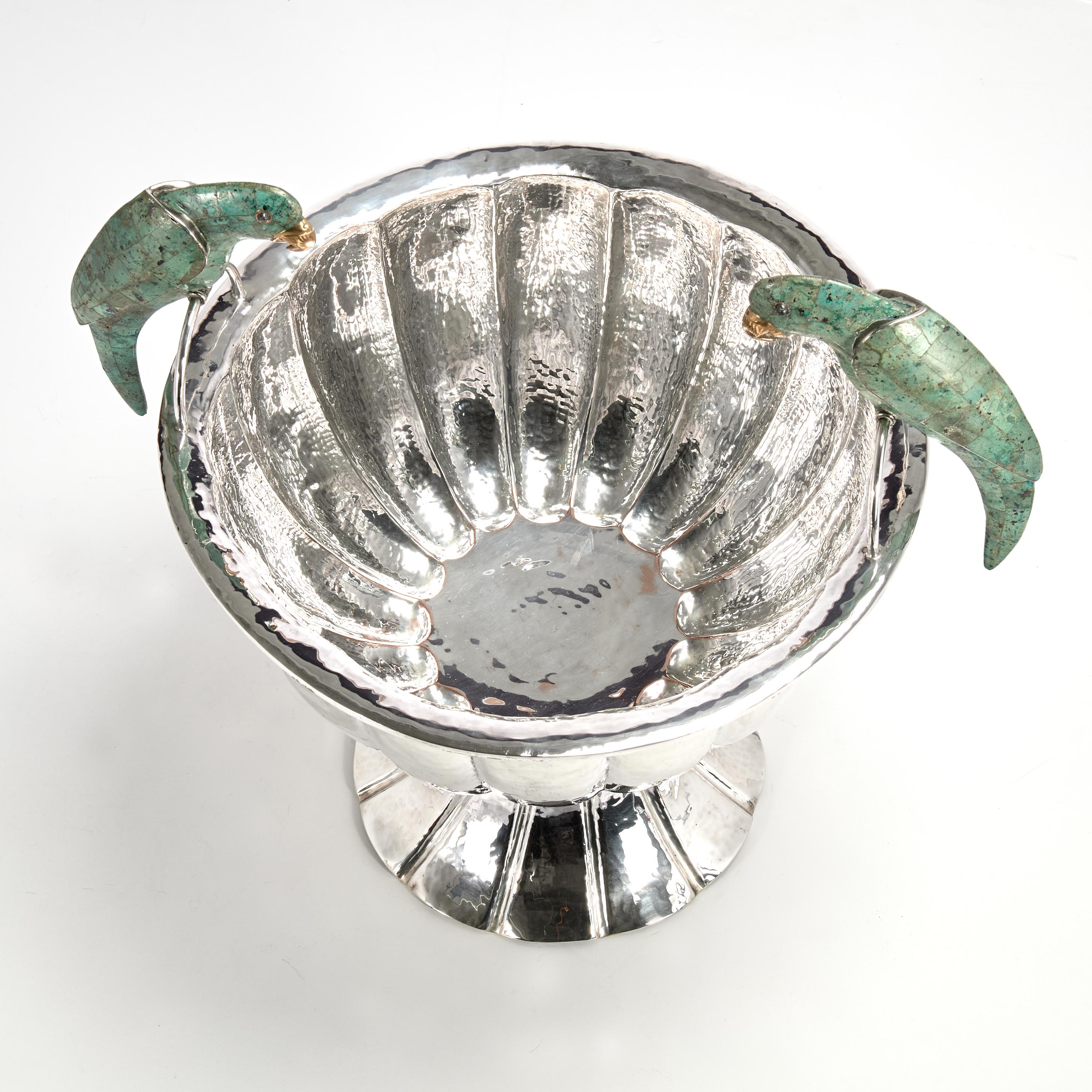 Vintage Silver Plate Wine Cooler or Bowl with Parrots by Emilia Castillo 2