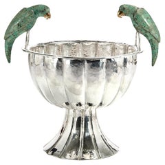 Vintage Silver Plate Wine Cooler or Bowl with Parrots by Emilia Castillo
