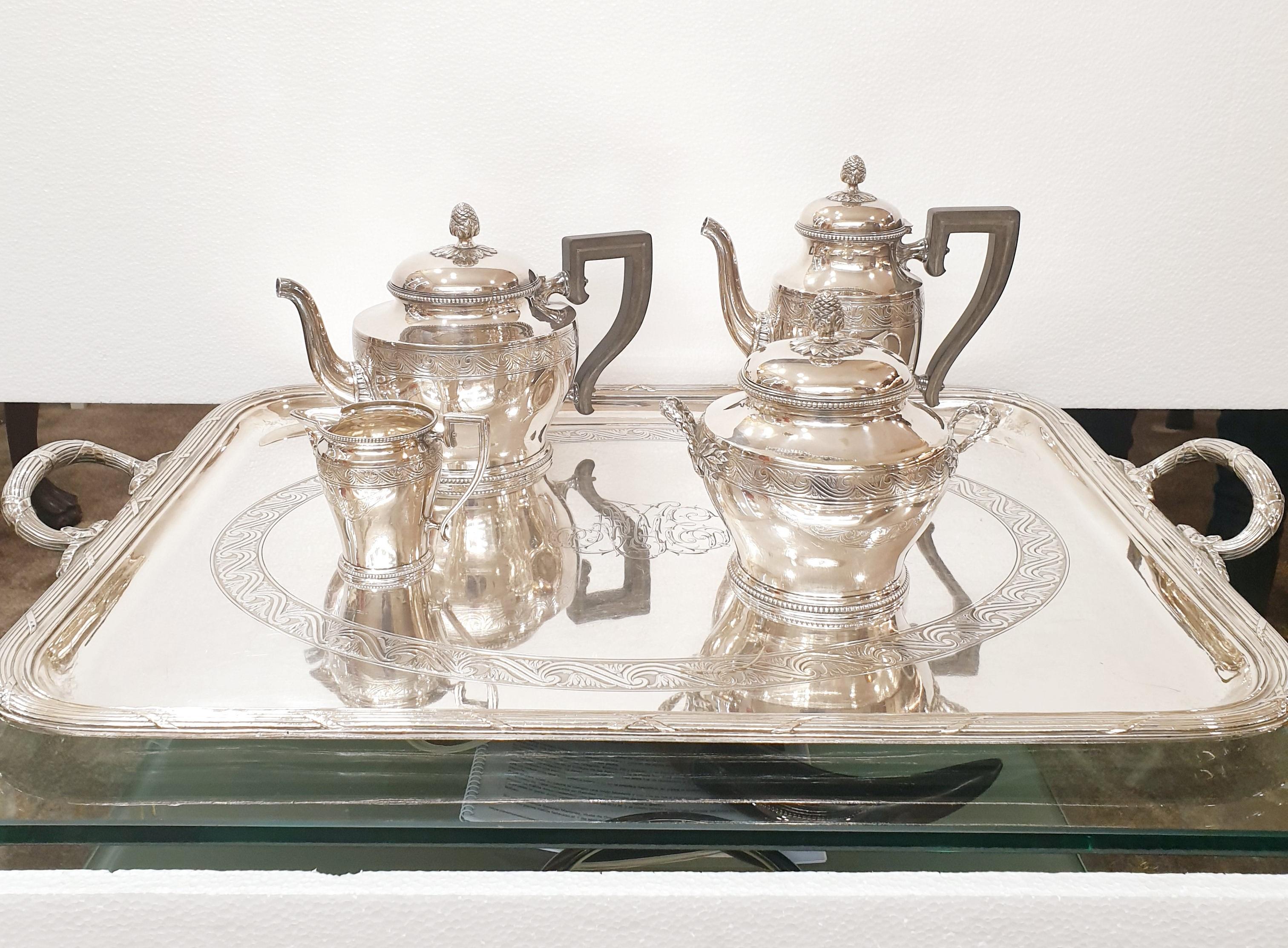 Romantic Vintage Silver Plated 5 pieces Coffe & Tea set from  Christofle 1960´s and ebony