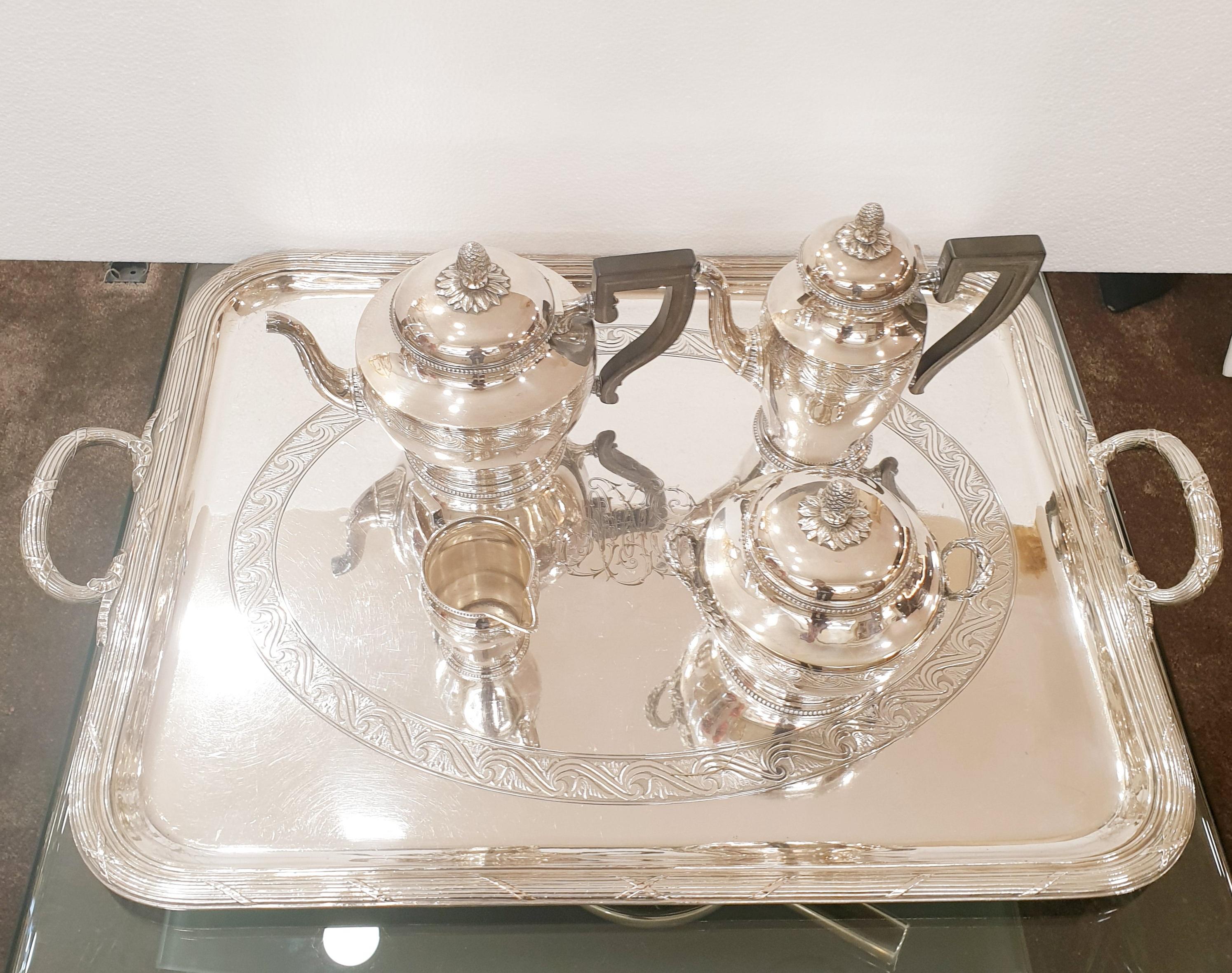 Spanish Vintage Silver Plated 5 pieces Coffe & Tea set from  Christofle 1960´s and ebony