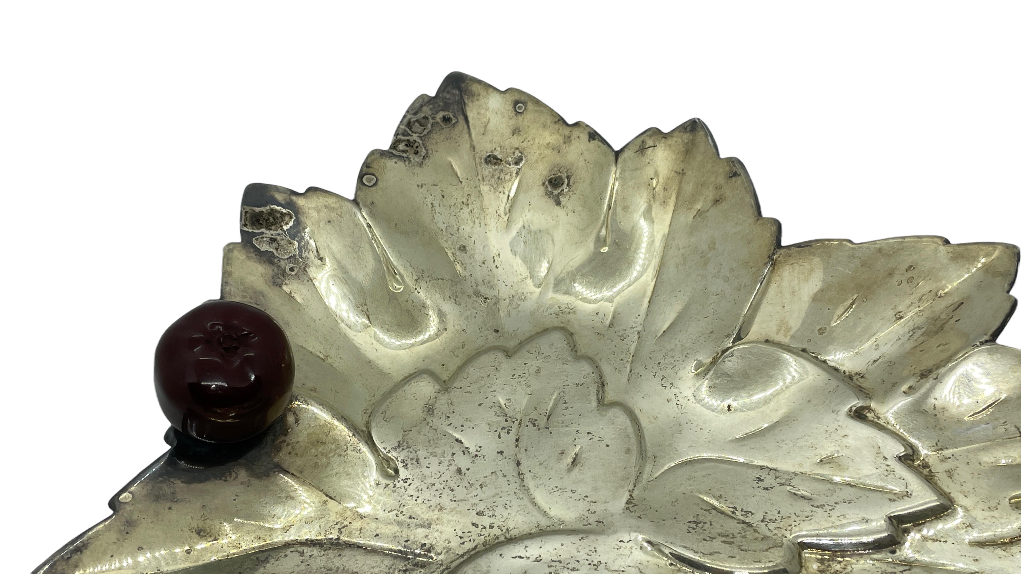20th Century Vintage Silver Plated Acorn Leaf Fruit Bowl Catchall, Sweden For Sale