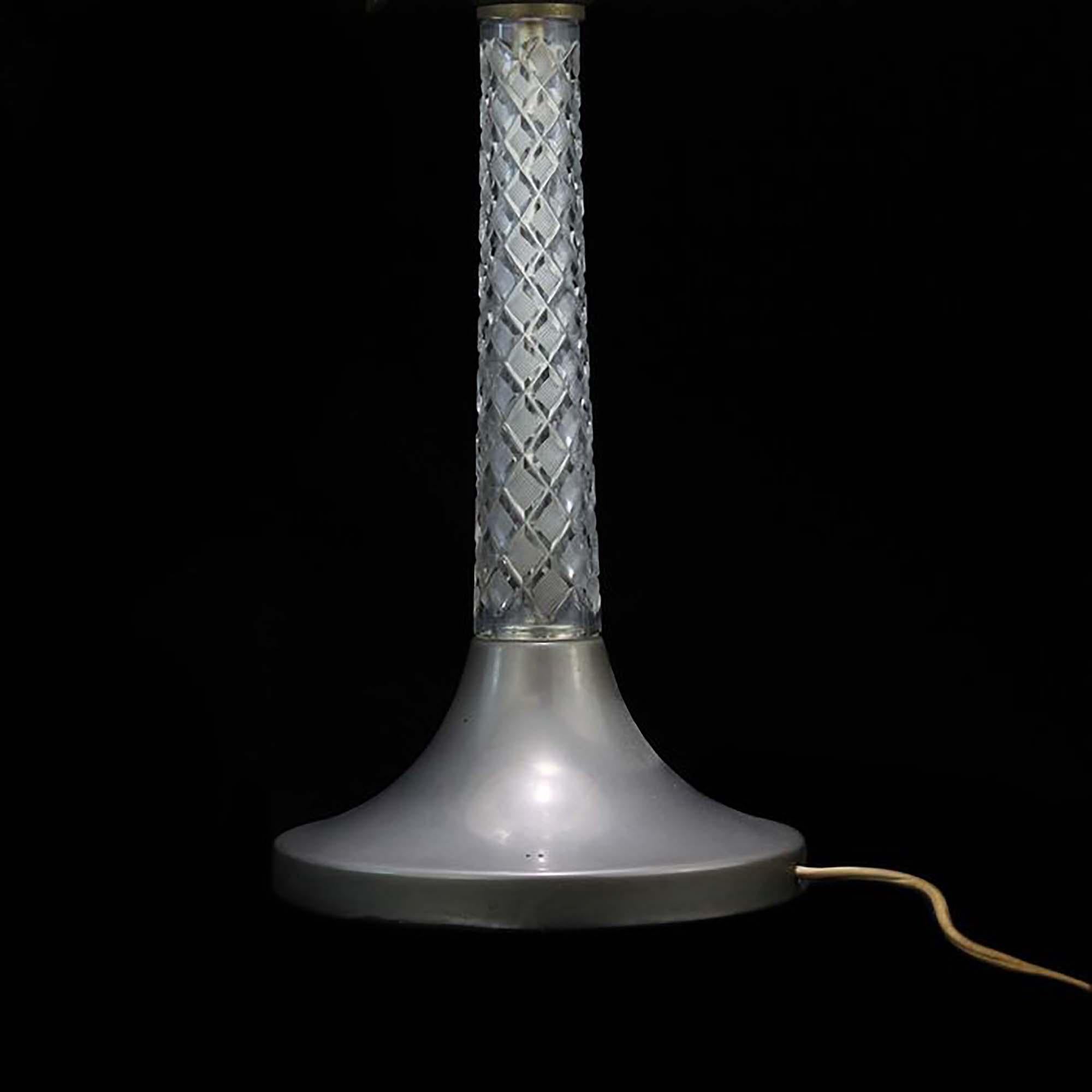 Vintage Silver Plated and Steel and Crystal Table Lamp In Good Condition For Sale In Braintree, GB