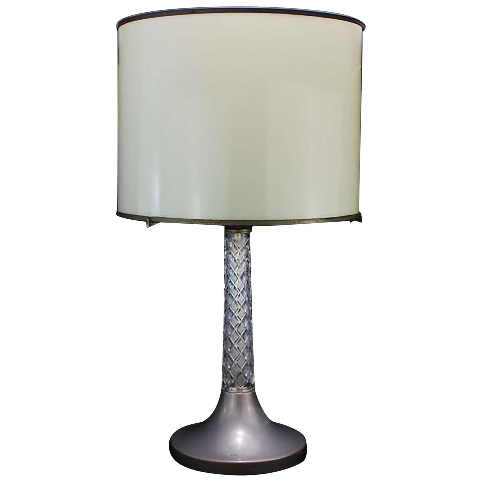 Vintage Silver Plated and Steel and Crystal Table Lamp For Sale