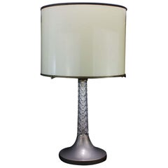 Lampe de bureau vintage en métal argenté et acier et cristal