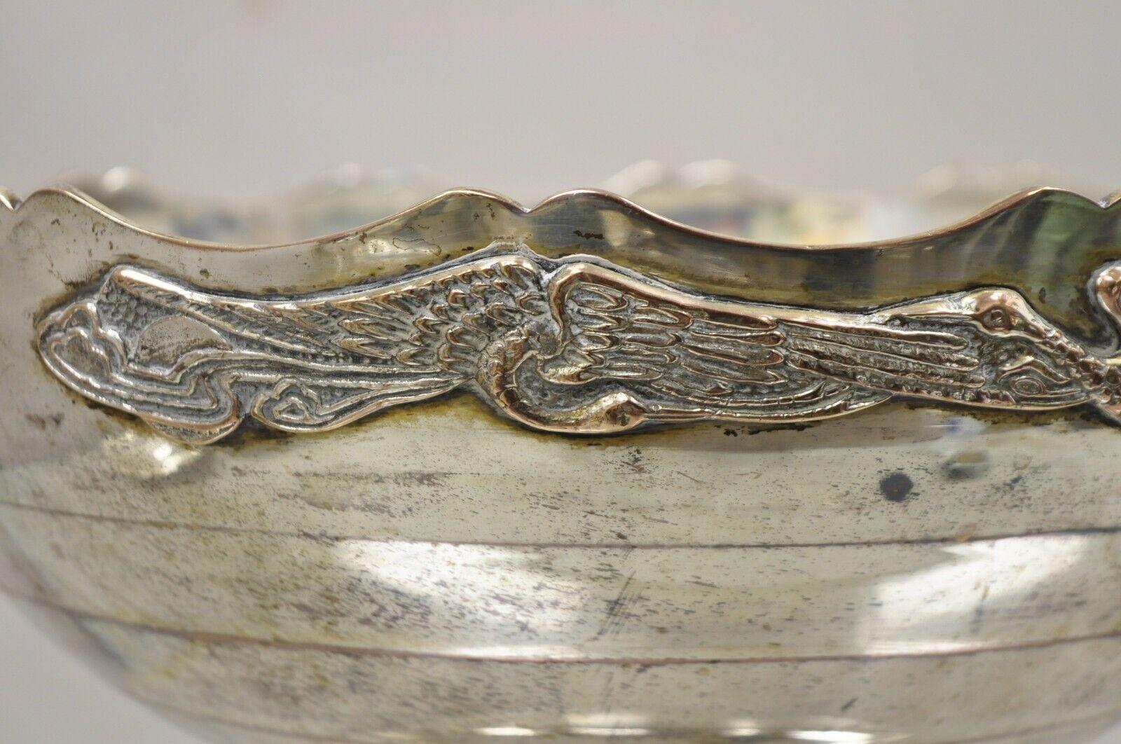 Bol à punch vintage de style Art déco en métal argenté avec oiseaux grues répétitifs en vente 7