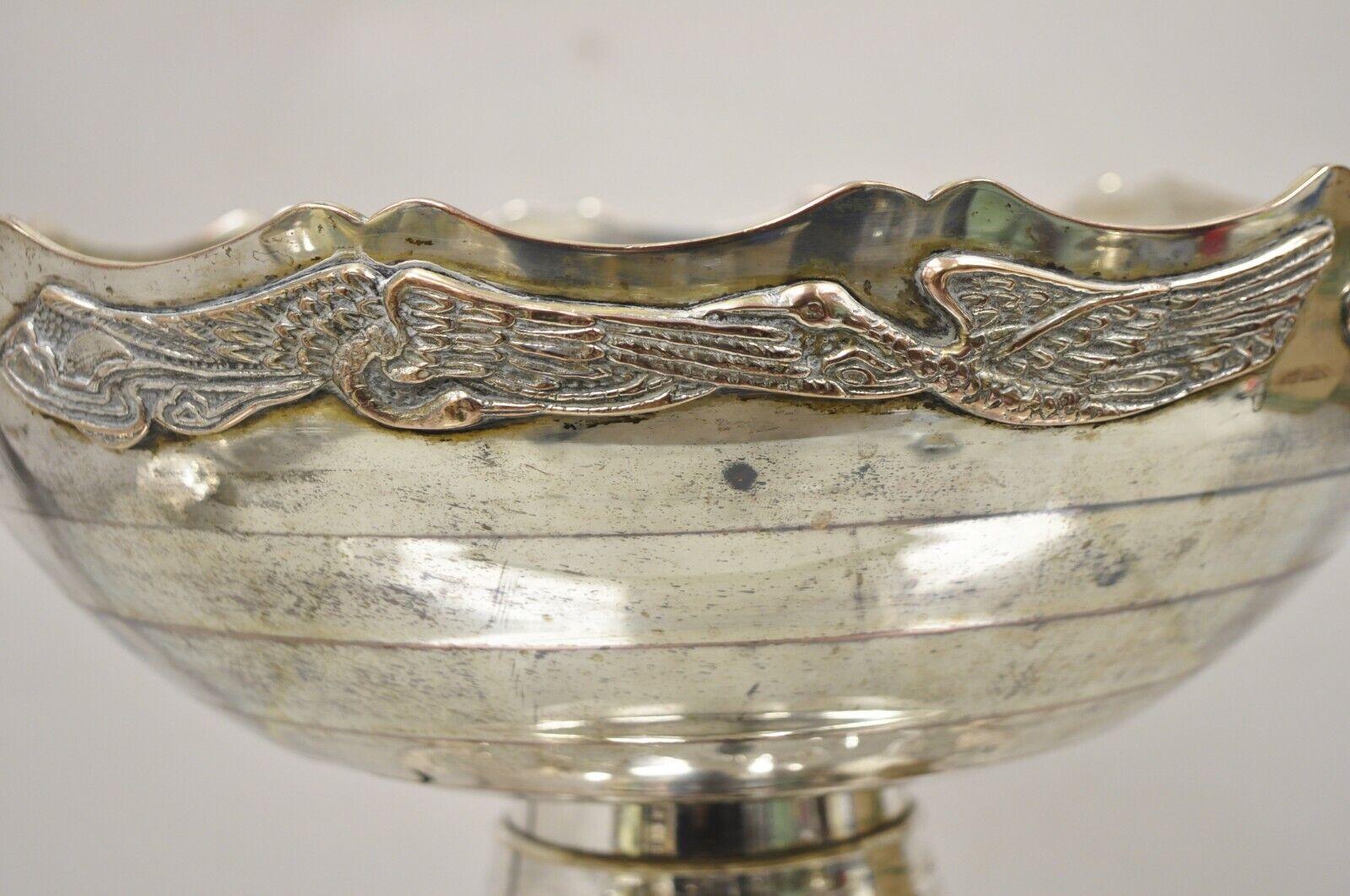 Vintage Silver Plated Art Deco Style Punch Bowl with Repeating Crane Birds In Good Condition For Sale In Philadelphia, PA