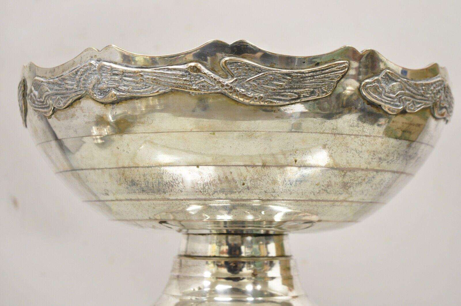 Vintage Silver Plated Art Deco Style Punch Bowl with Repeating Crane Birds For Sale 2