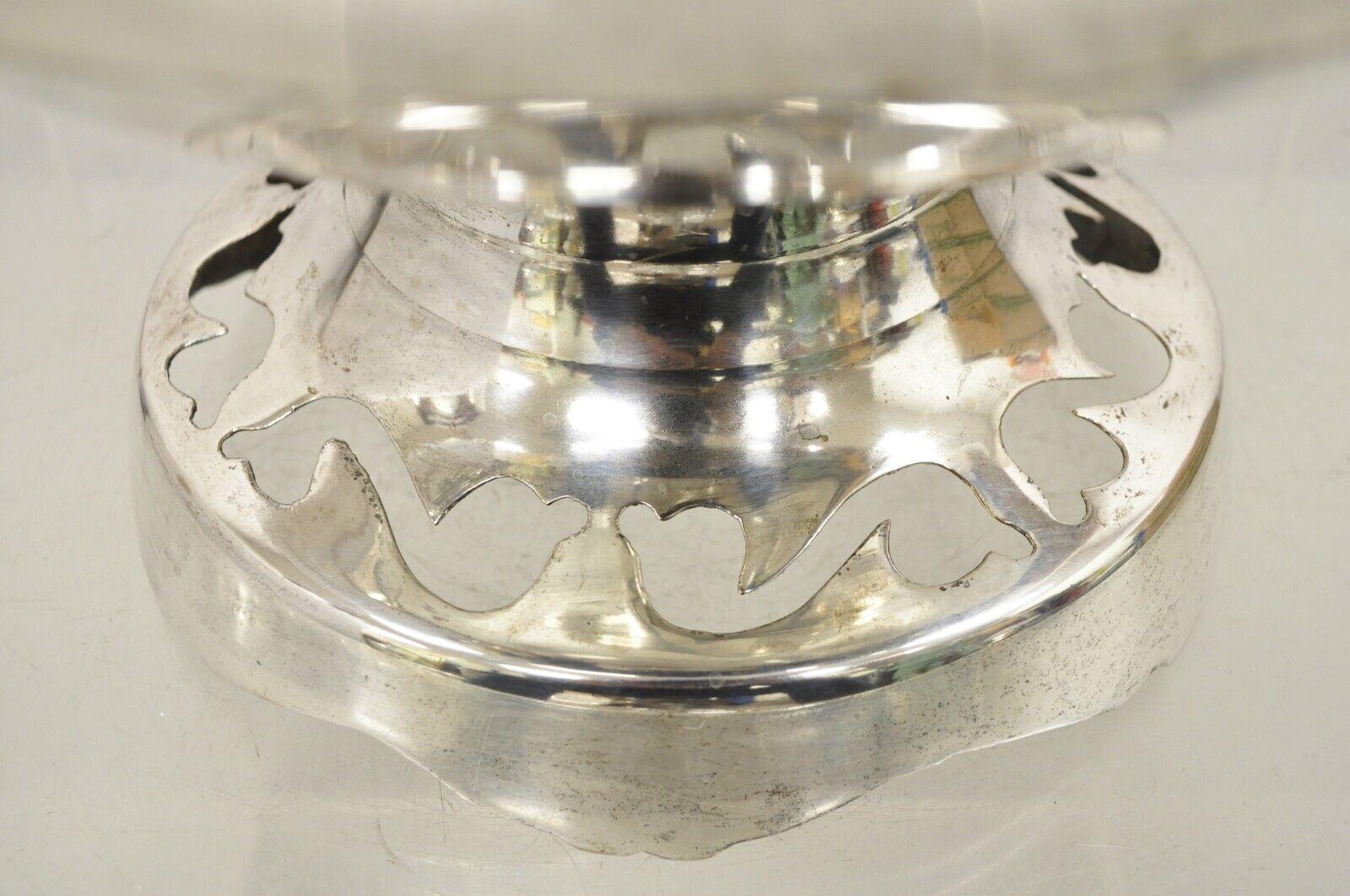 Vintage Silver Plated Art Deco Style Punch Bowl with Repeating Crane Birds For Sale 3