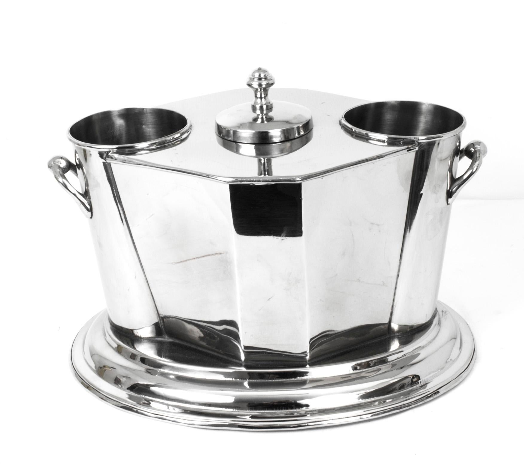Vintage Silver Plated Art Deco Style Wine Cooler Ice Bucket 20th C In Good Condition In London, GB