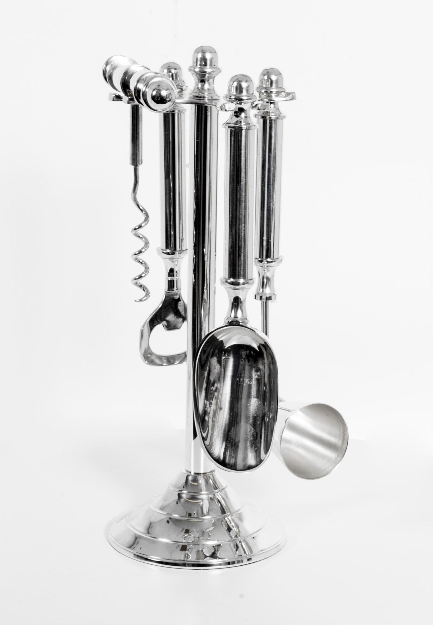 Set di accessori da bar d'epoca placcati in argento Apribottiglie cavatappi 20° secolo in vendita 7