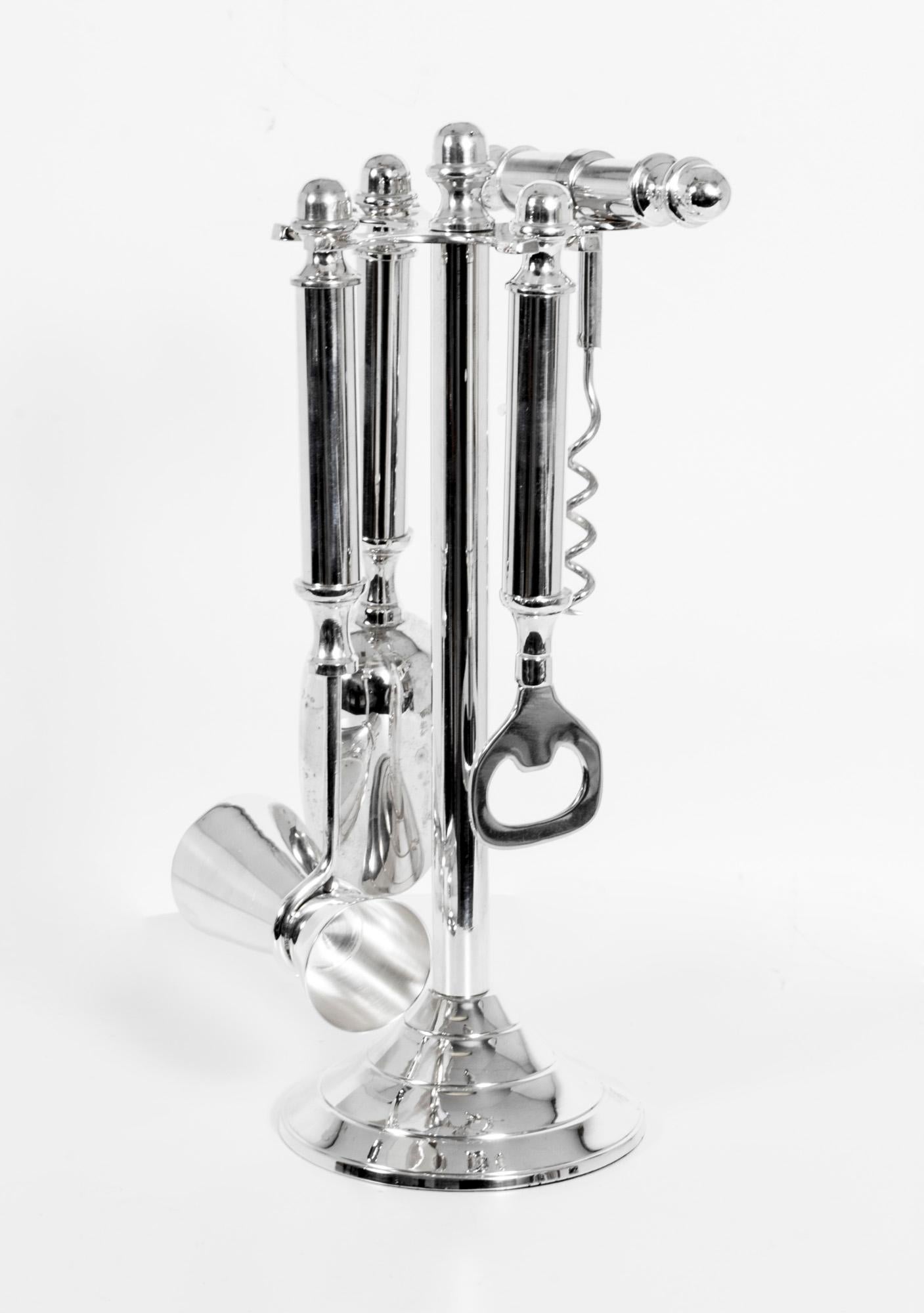XX secolo Set di accessori da bar d'epoca placcati in argento Apribottiglie cavatappi 20° secolo in vendita