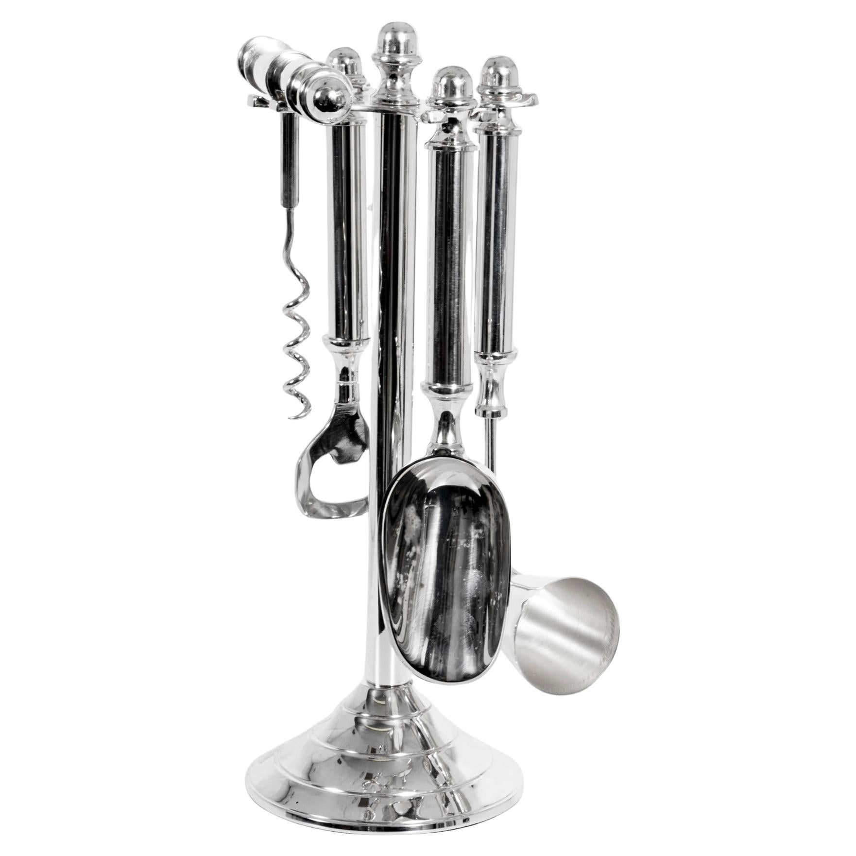 Vintage Silver Plated Bar Accessory Set Corkscrew Opener 20th Century