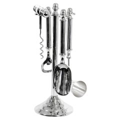 Vintage Silver Plated Bar Accessory Set Corkscrew Opener 20th Century