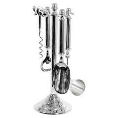 Set di accessori da bar d'epoca placcati in argento Apribottiglie cavatappi 20° secolo