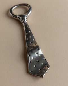 Vintage Silver Plated Bottle Opener Tie Shape Design with Polka Dots, 1980s