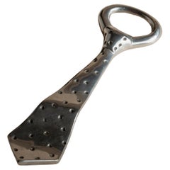 Vintage Silver Plated Bottle Opener Tie Shape Design with Polka Dots, 1980s