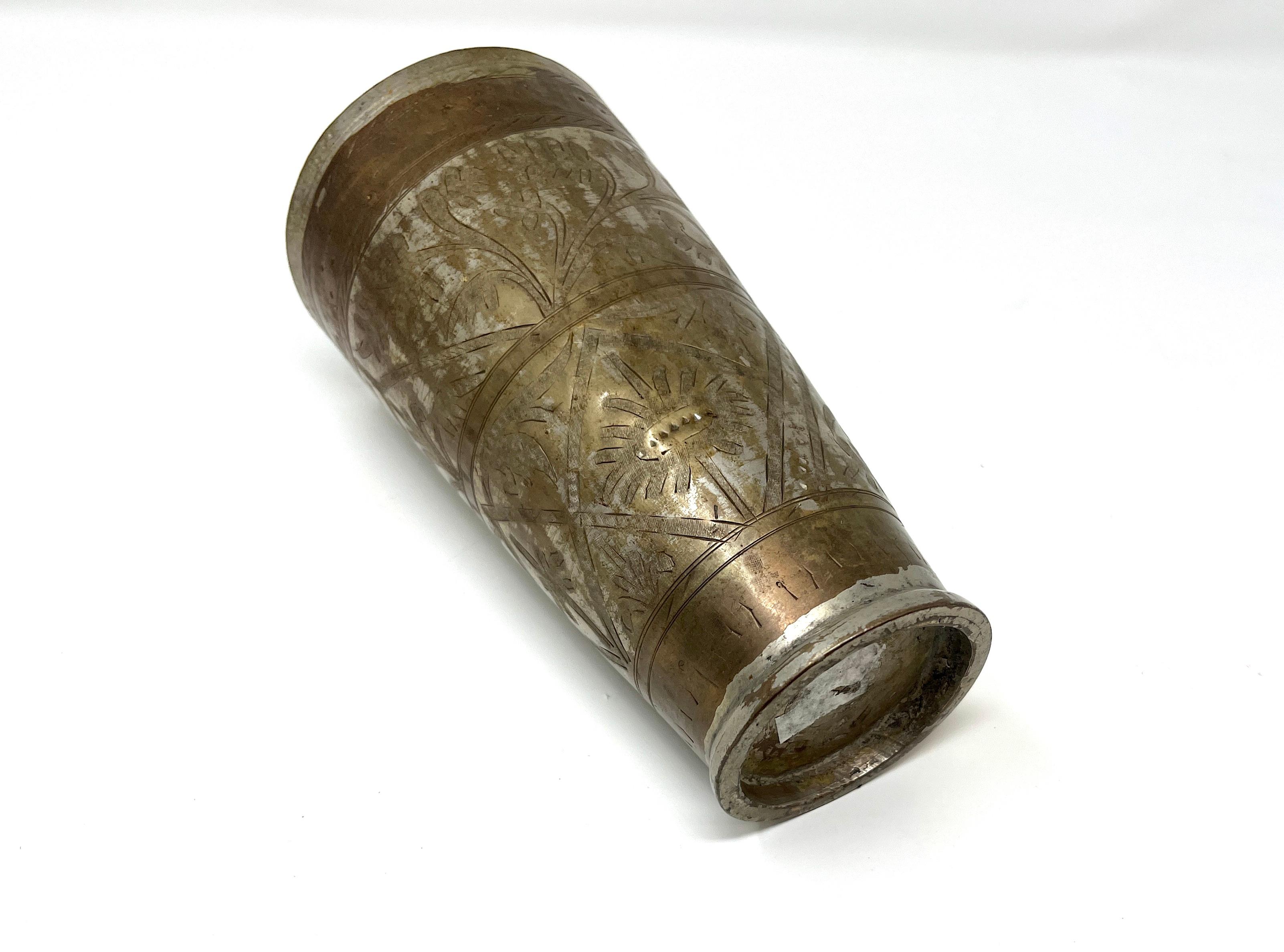 20th Century Vintage Silver Plated Brass Engraved Lassi Cup from India For Sale