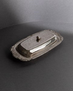 Vintage Silver Plated Butter Dish with Engraved Ornamental Design, 1970s