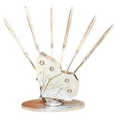 Vintage Silver-Plated Butterfly Knife Holder Set of Six Decorative Butter Knives