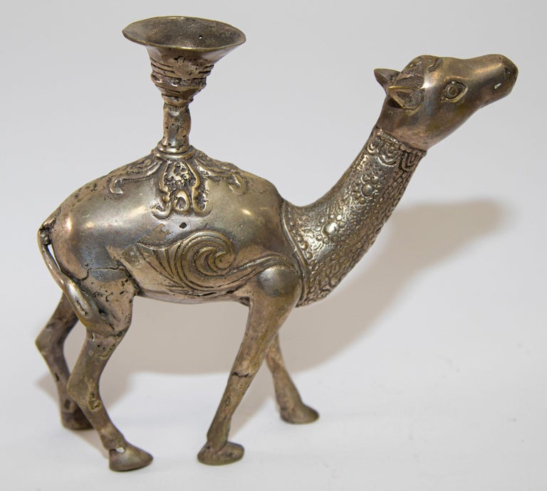 Vintage Silver Plated Camel Form Candle Holder For Sale at 1stDibs