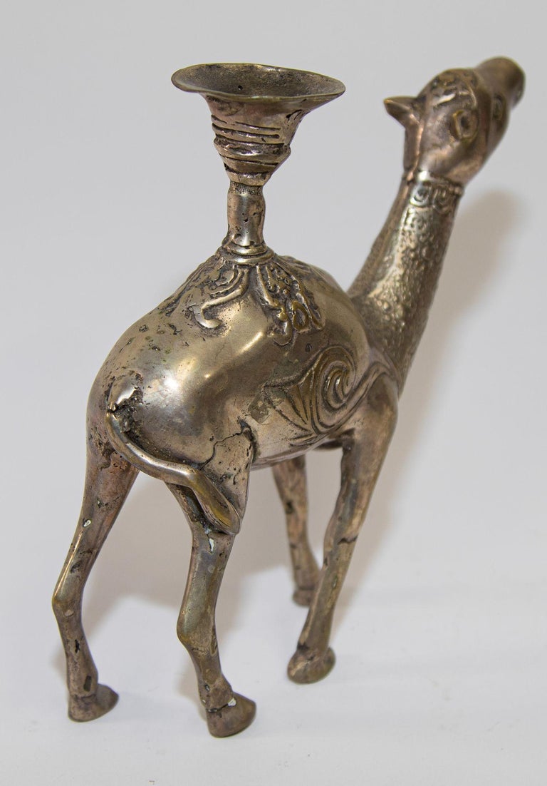 Vintage Silver Plated Camel Form Candle Holder For Sale at 1stDibs