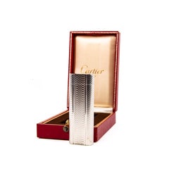 Vintage Silver Plated Cartier Les Must Feuerzeug in Box 1970er Jahre