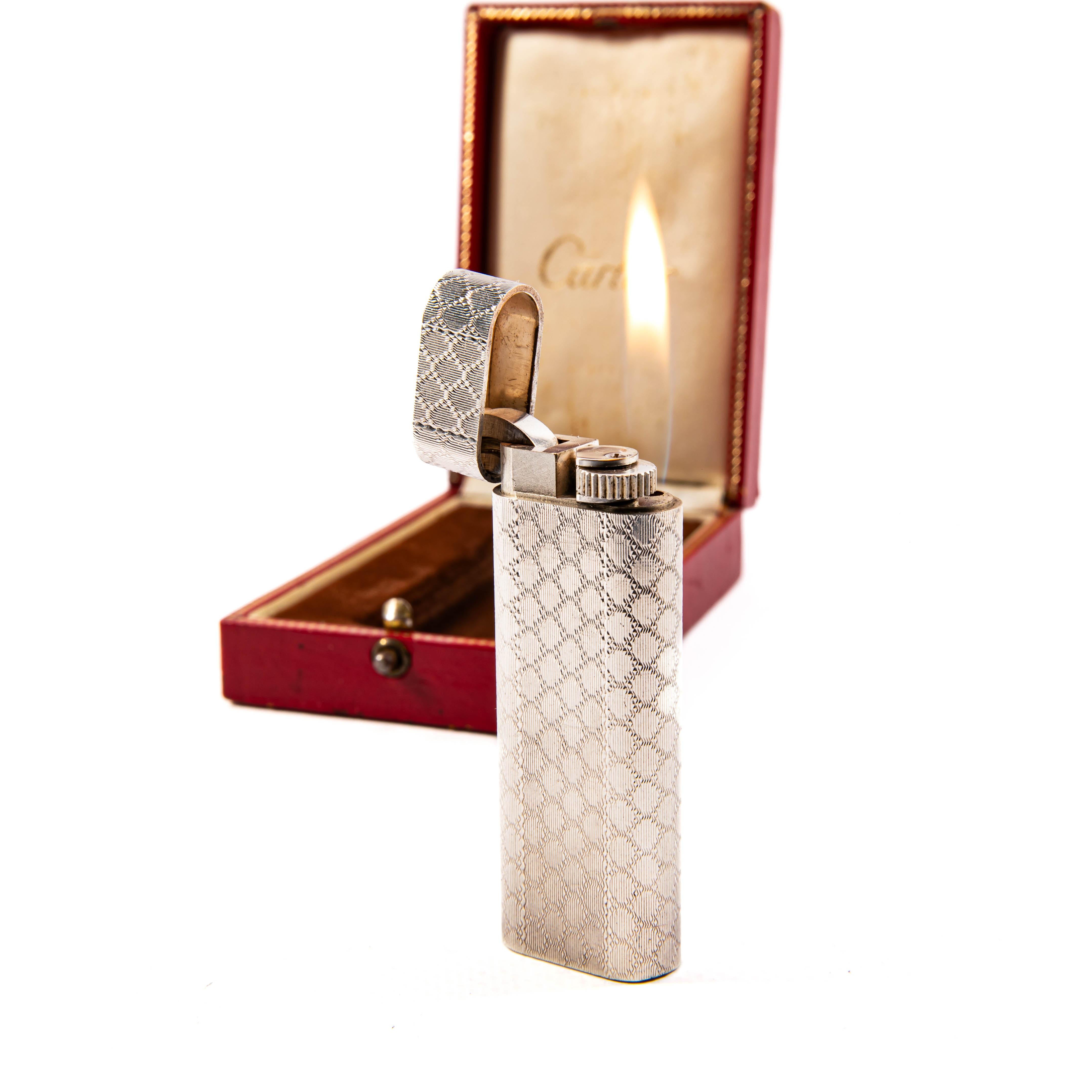 Vintage Silver Plated CARTIER Les Must Lighter in Box 1970s 3