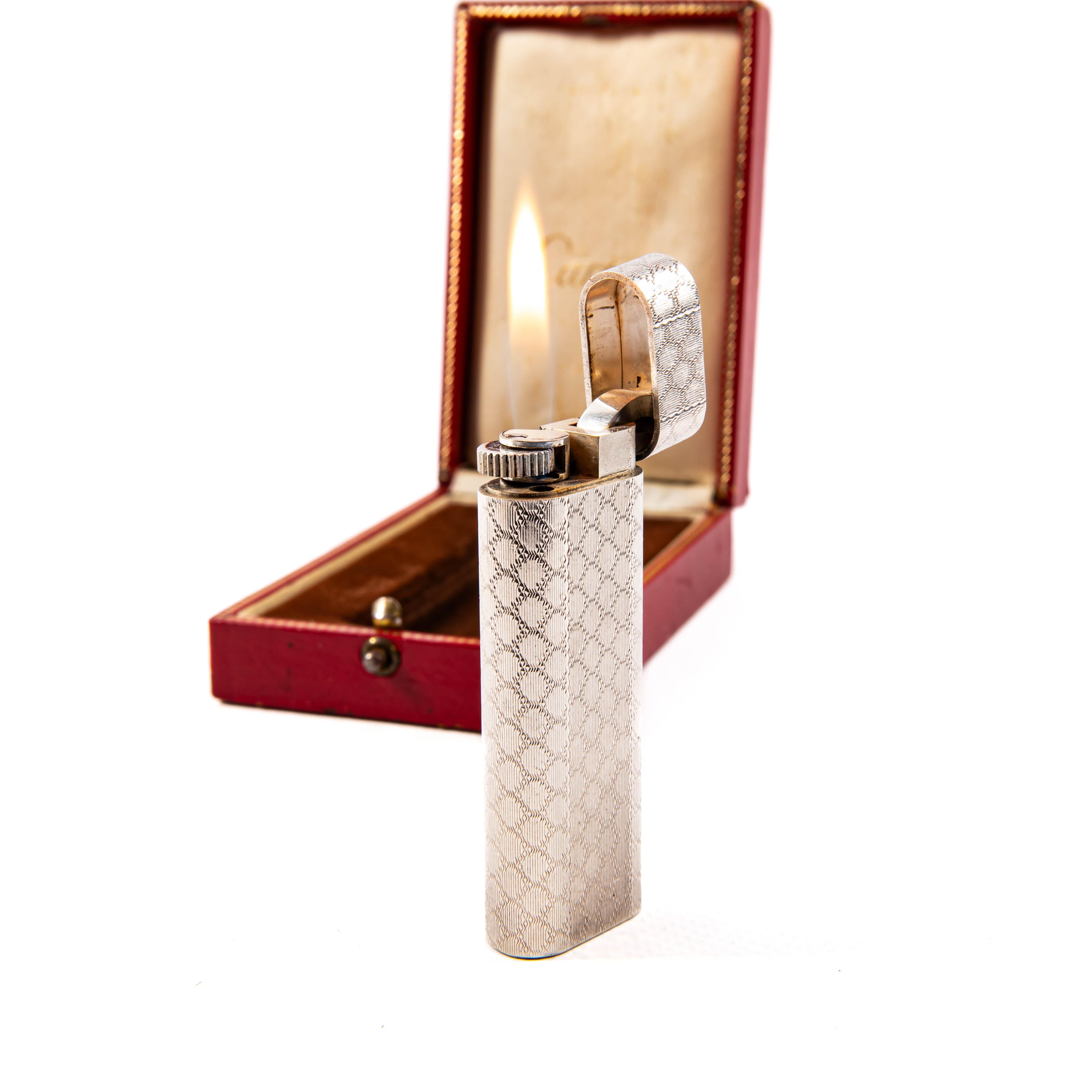 Vintage Silver Plated CARTIER Les Must Lighter in Box 1970s 4