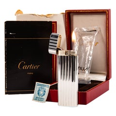 Vintage Silver Plated Cartier Les Must Lighter in Box 1970s