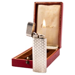 Vintage Silver Plated CARTIER Les Must Lighter in Box 1970s