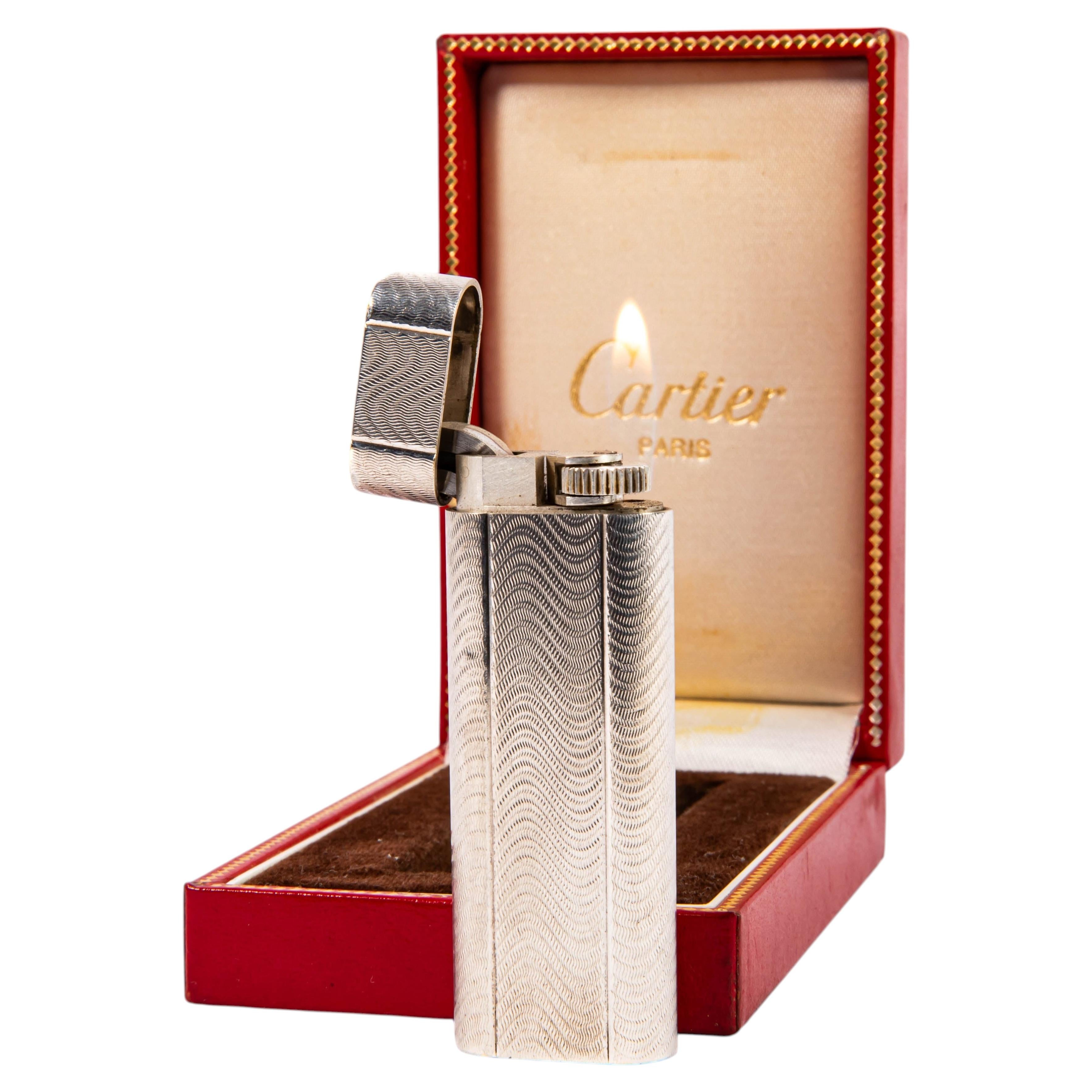 Vintage Silver Plated Cartier Les Must Lighter in Box 1970s