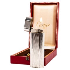 Vintage Silver Plated Cartier Les Must Feuerzeug in Box 1970er Jahre