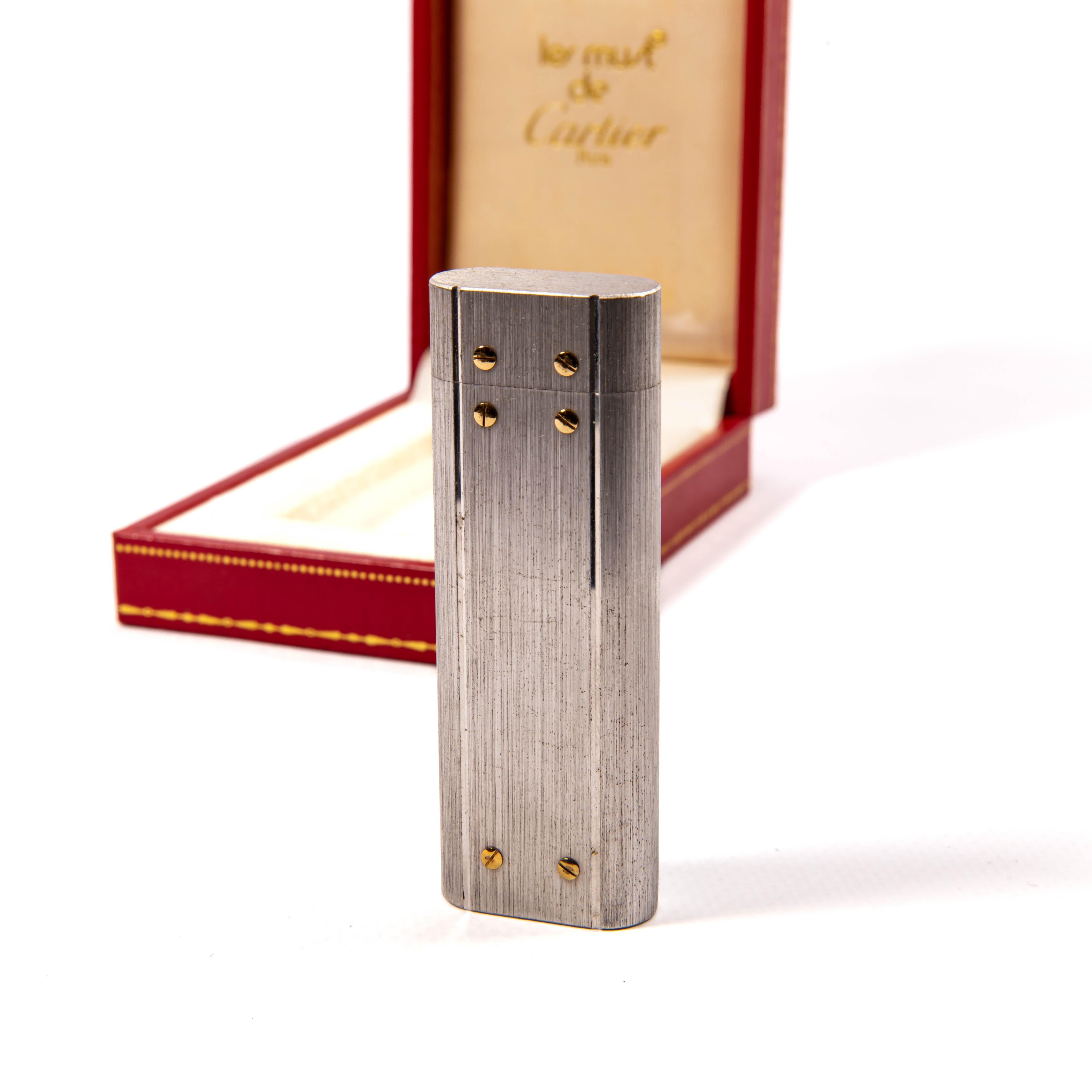 Vintage Silver Plated CARTIER Santos Lighter in Box 1980s In Good Condition For Sale In DELFT, NL