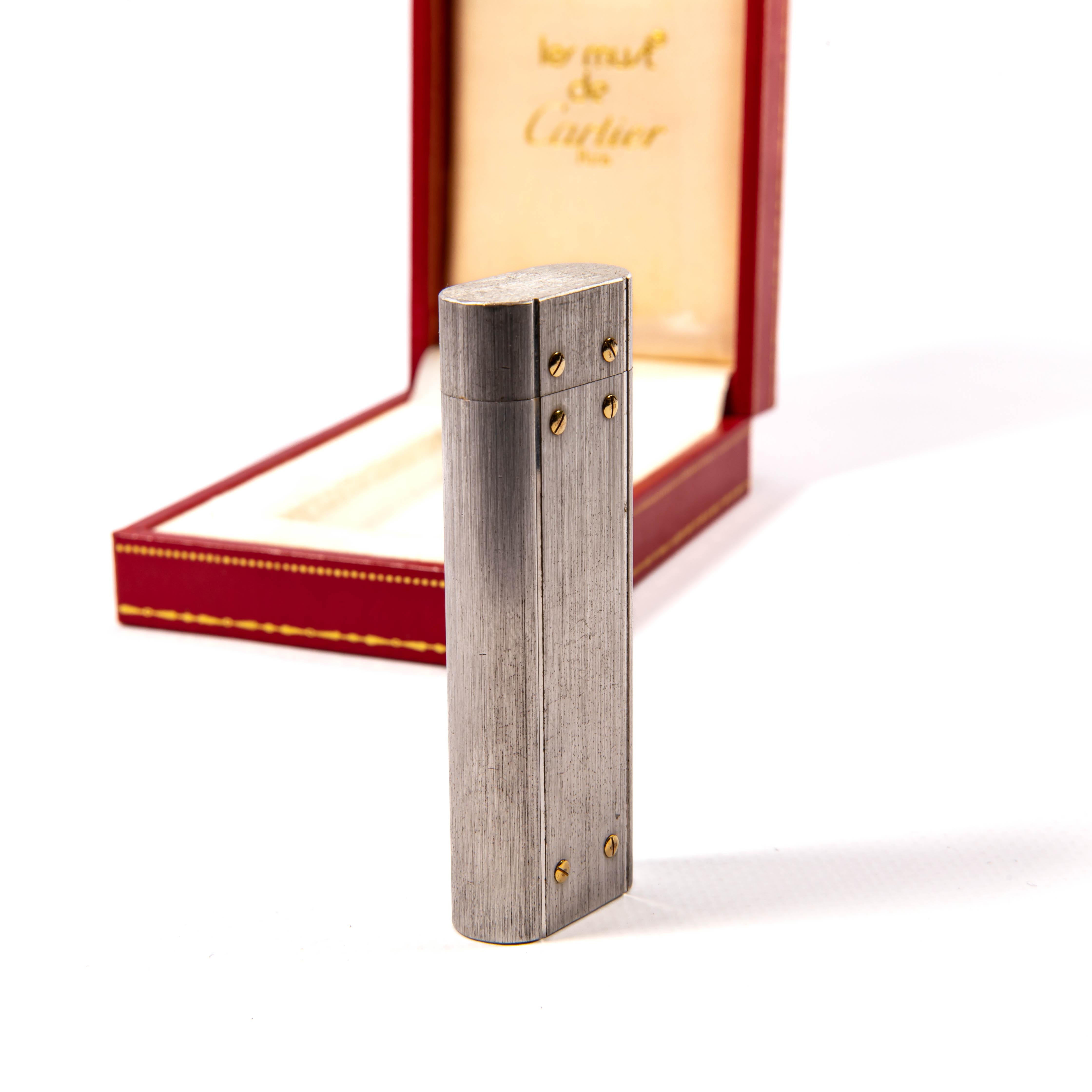 Women's or Men's Vintage Silver Plated CARTIER Santos Lighter in Box 1980s For Sale