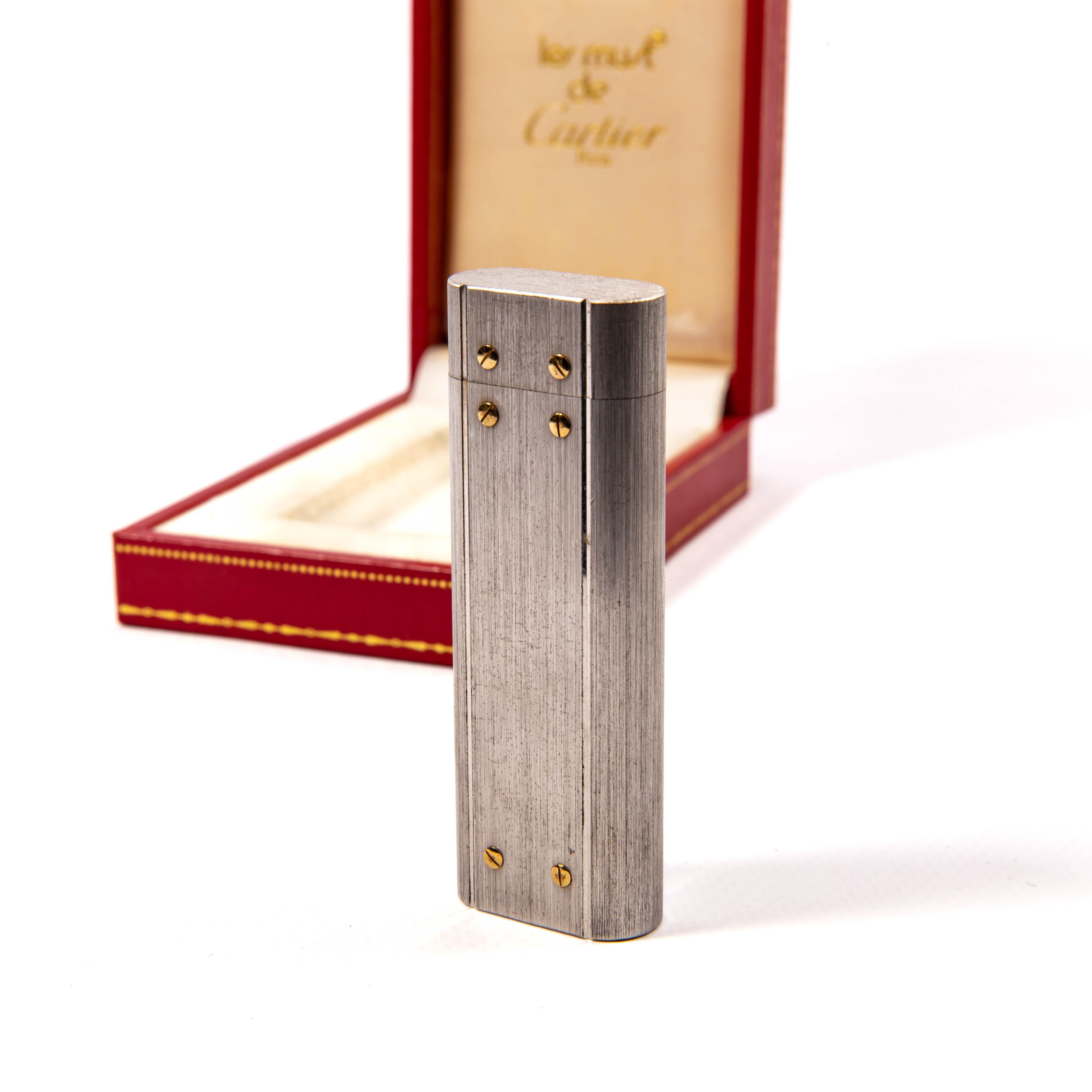 Vintage Silver Plated CARTIER Santos Lighter in Box 1980s For Sale 1