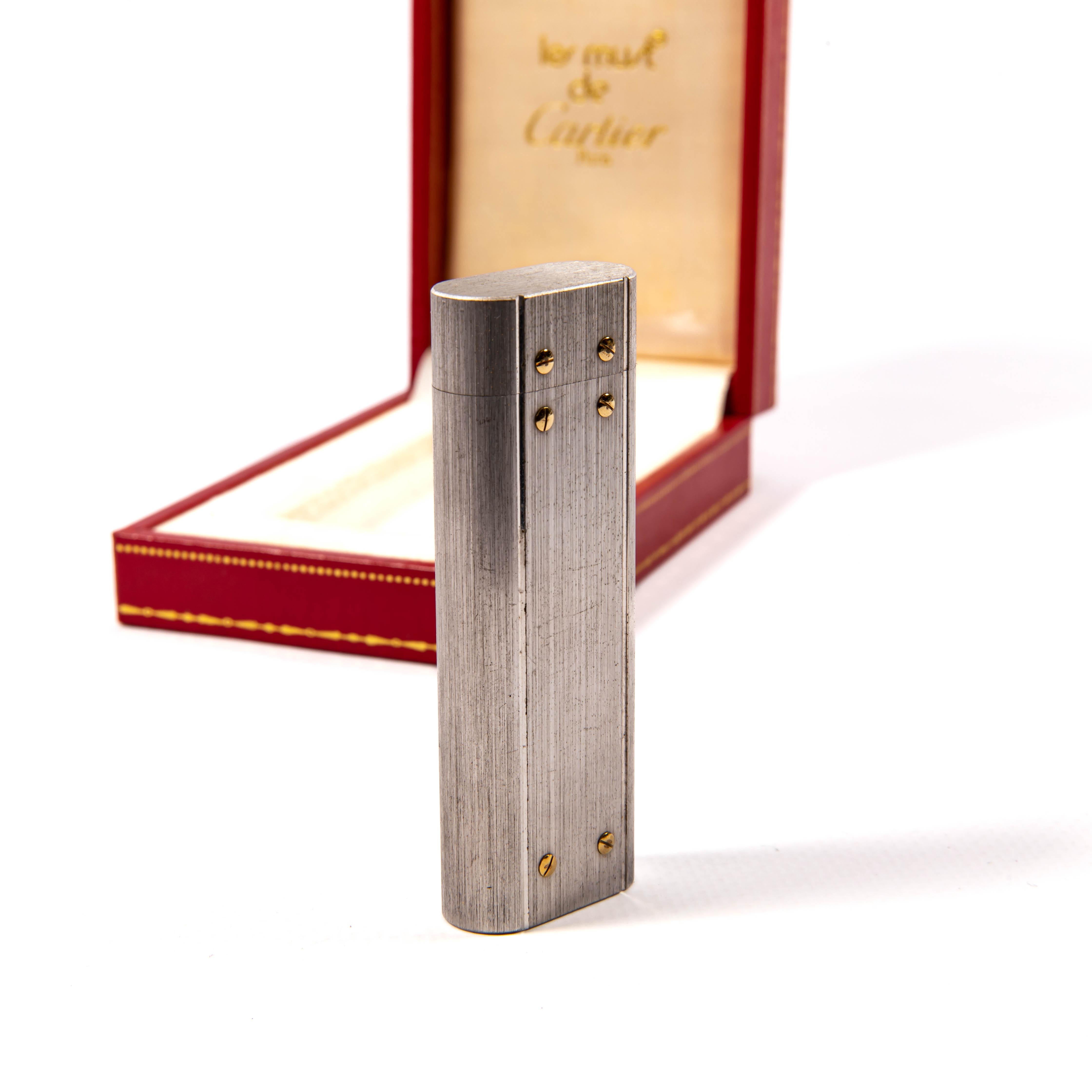 Vintage Silver Plated CARTIER Santos Lighter in Box 1980s For Sale 2