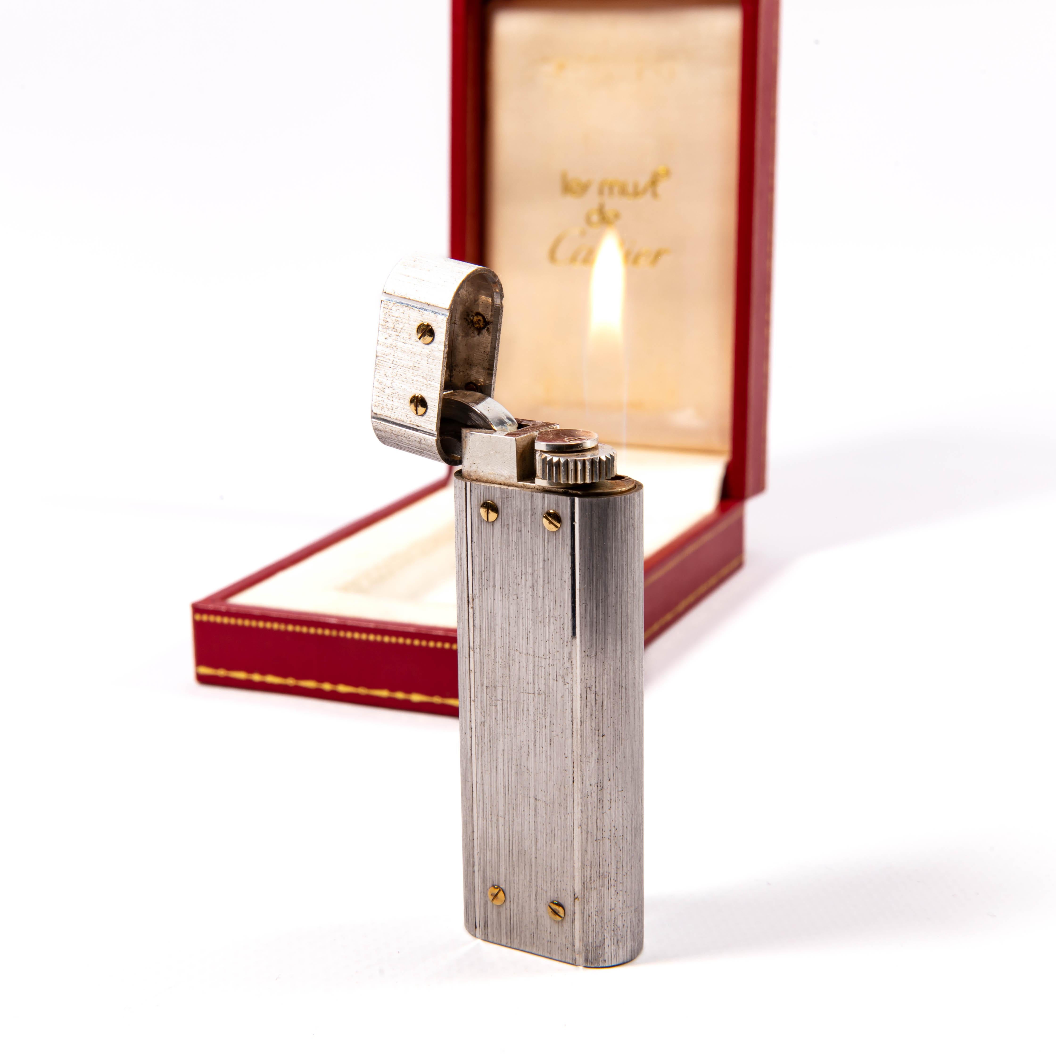 Vintage Silver Plated CARTIER Santos Lighter in Box 1980s For Sale 3