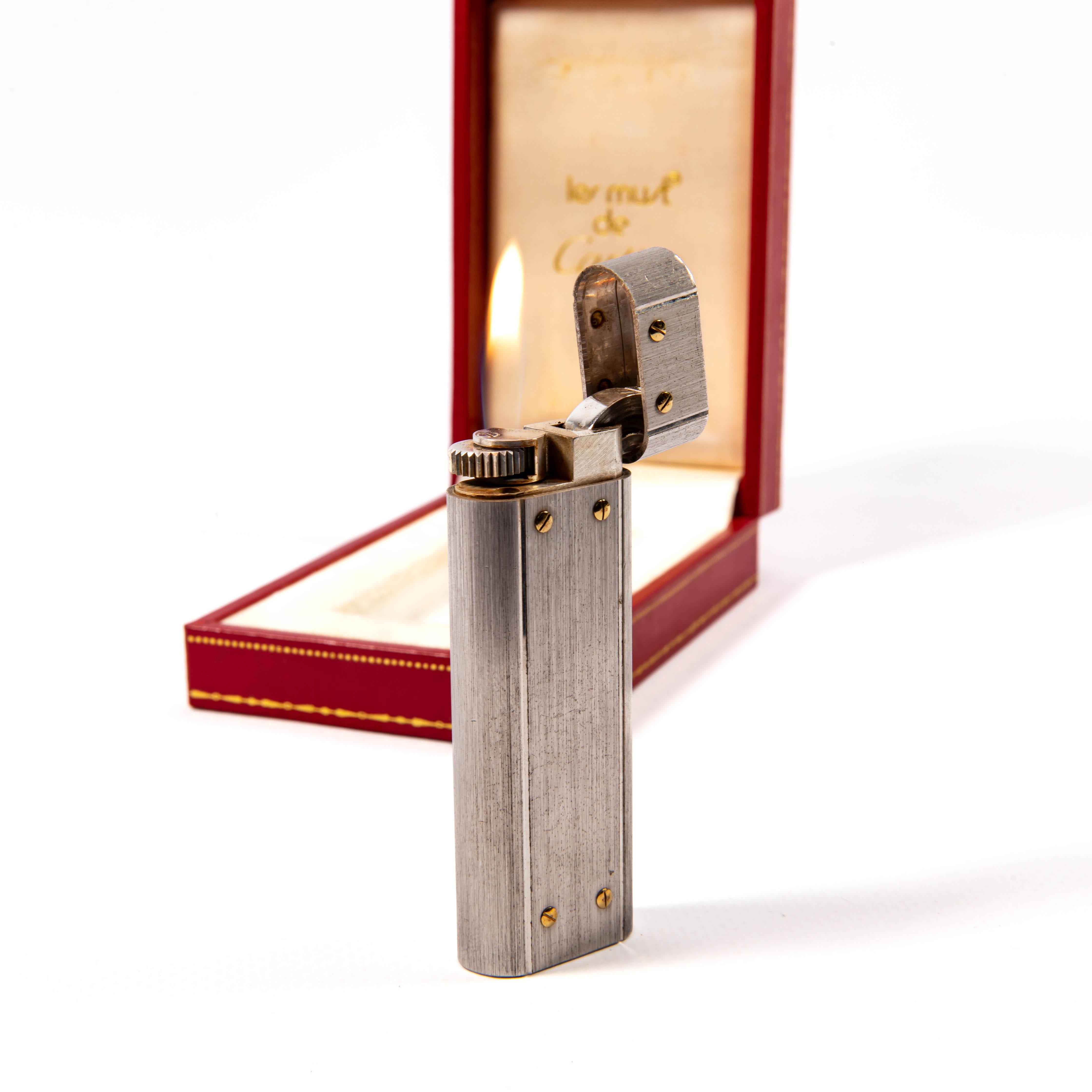 Vintage Silver Plated CARTIER Santos Lighter in Box 1980s For Sale 4