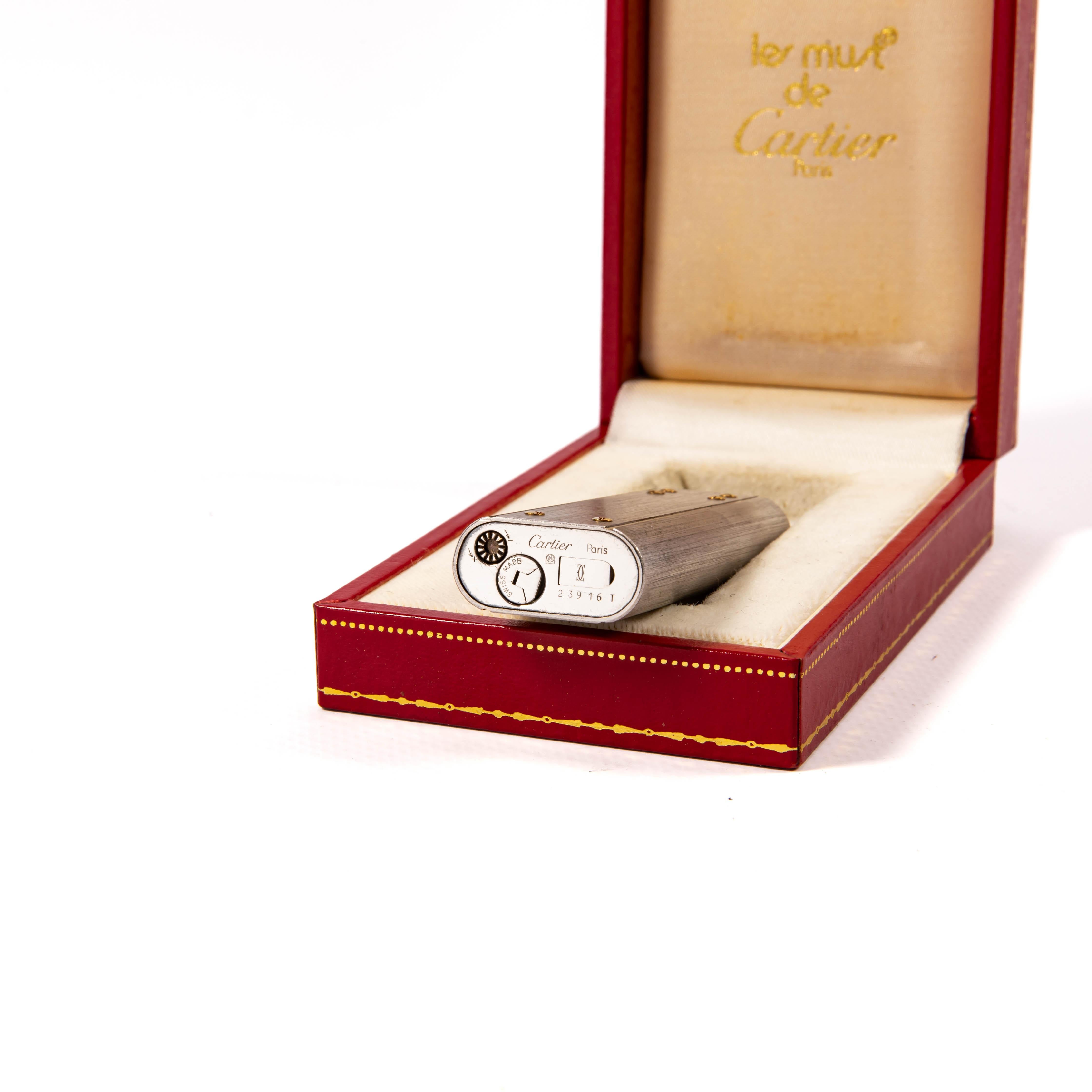 Vintage Silver Plated CARTIER Santos Lighter in Box 1980s For Sale 5